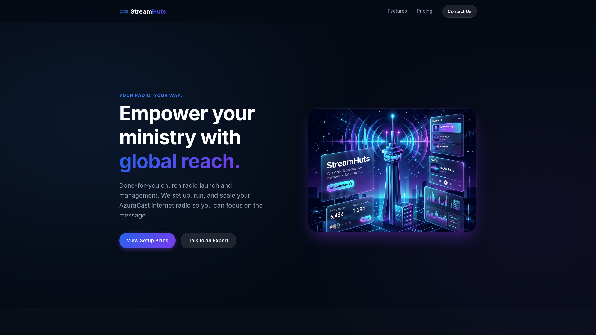 website screenshot of https://streamhuts.com