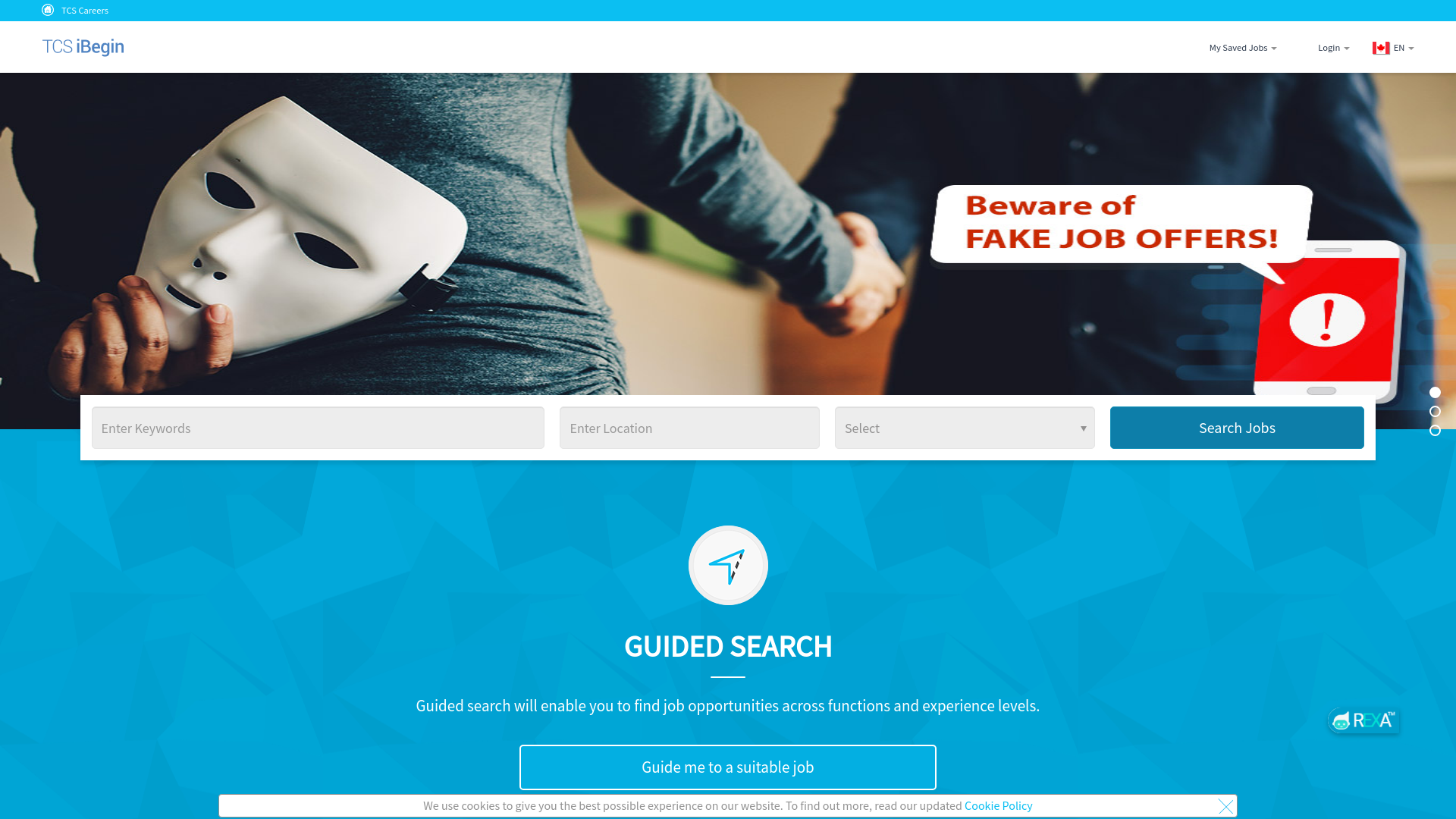 website screenshot of https://ibegin.tcsapps.com/candidate/