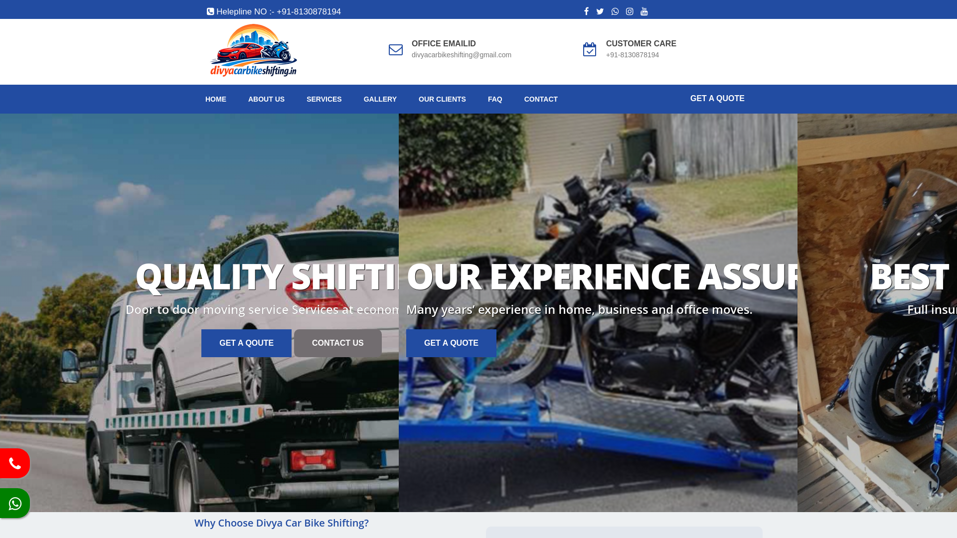 website screenshot of https://divyacarbikeshifting.in/