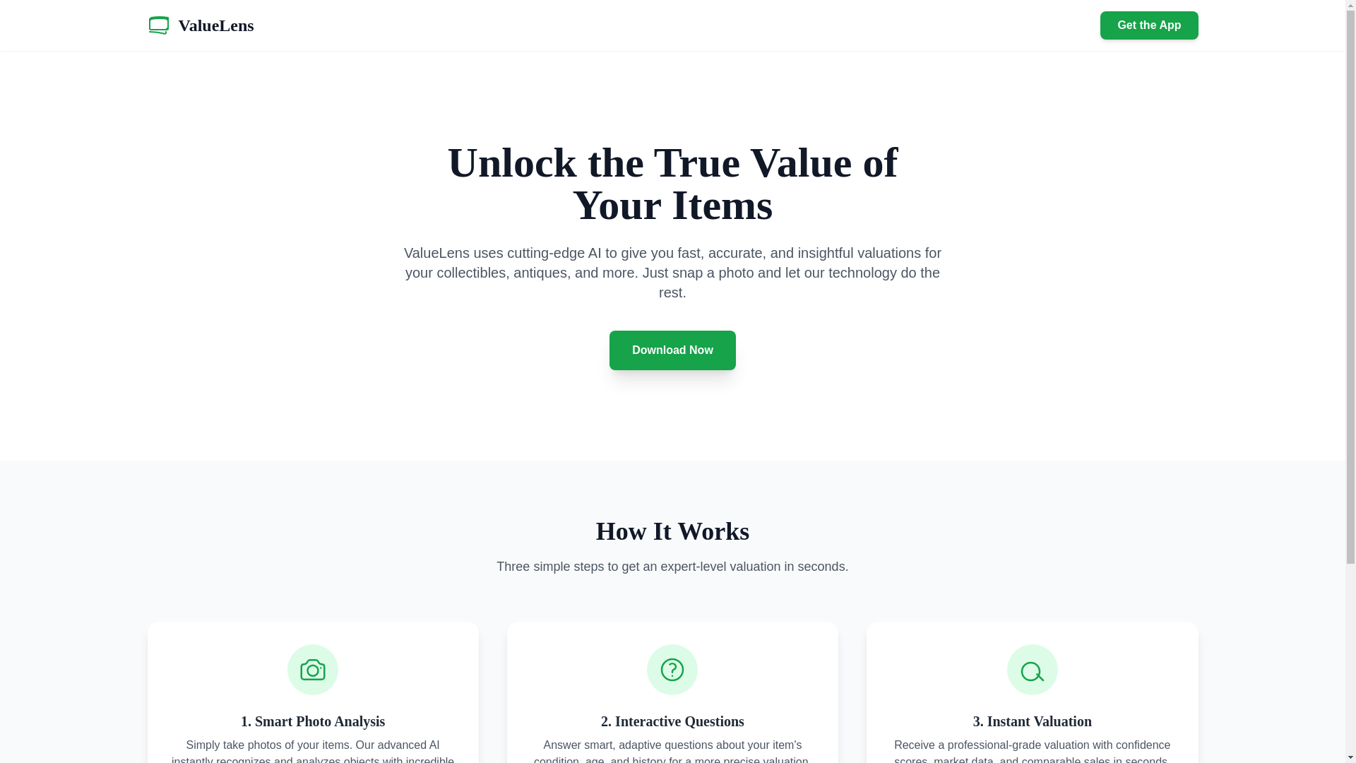 website screenshot of https://valuelens.app/