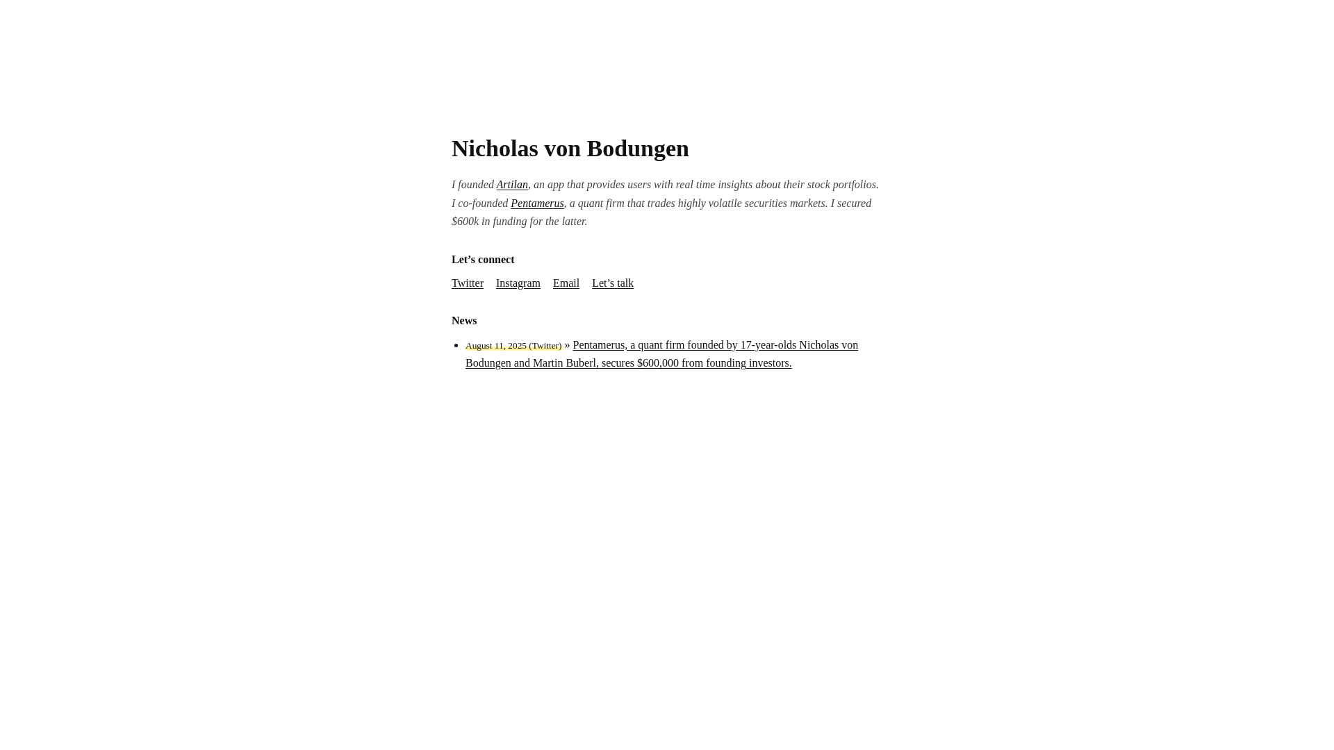 website screenshot of https://nicholasvonbodungen.pages.dev/