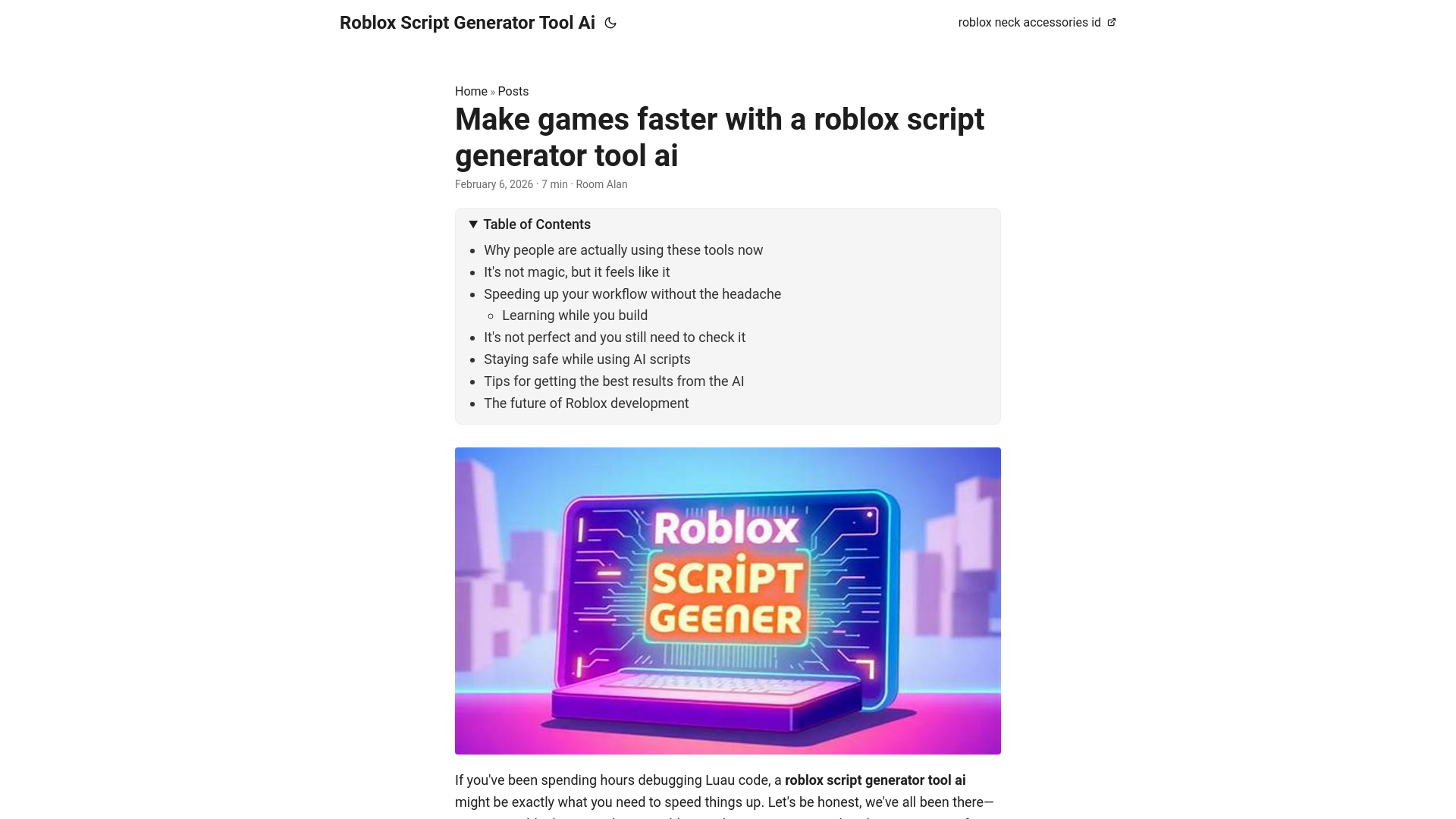 website screenshot of https://roblox-script-generator-tool-ai.pages.dev/