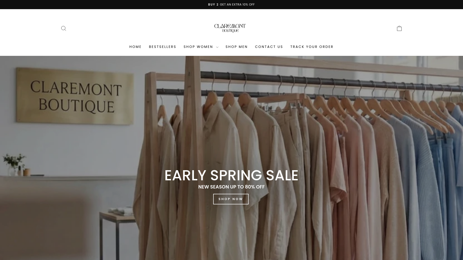 website screenshot of https://claremontboutique.com/