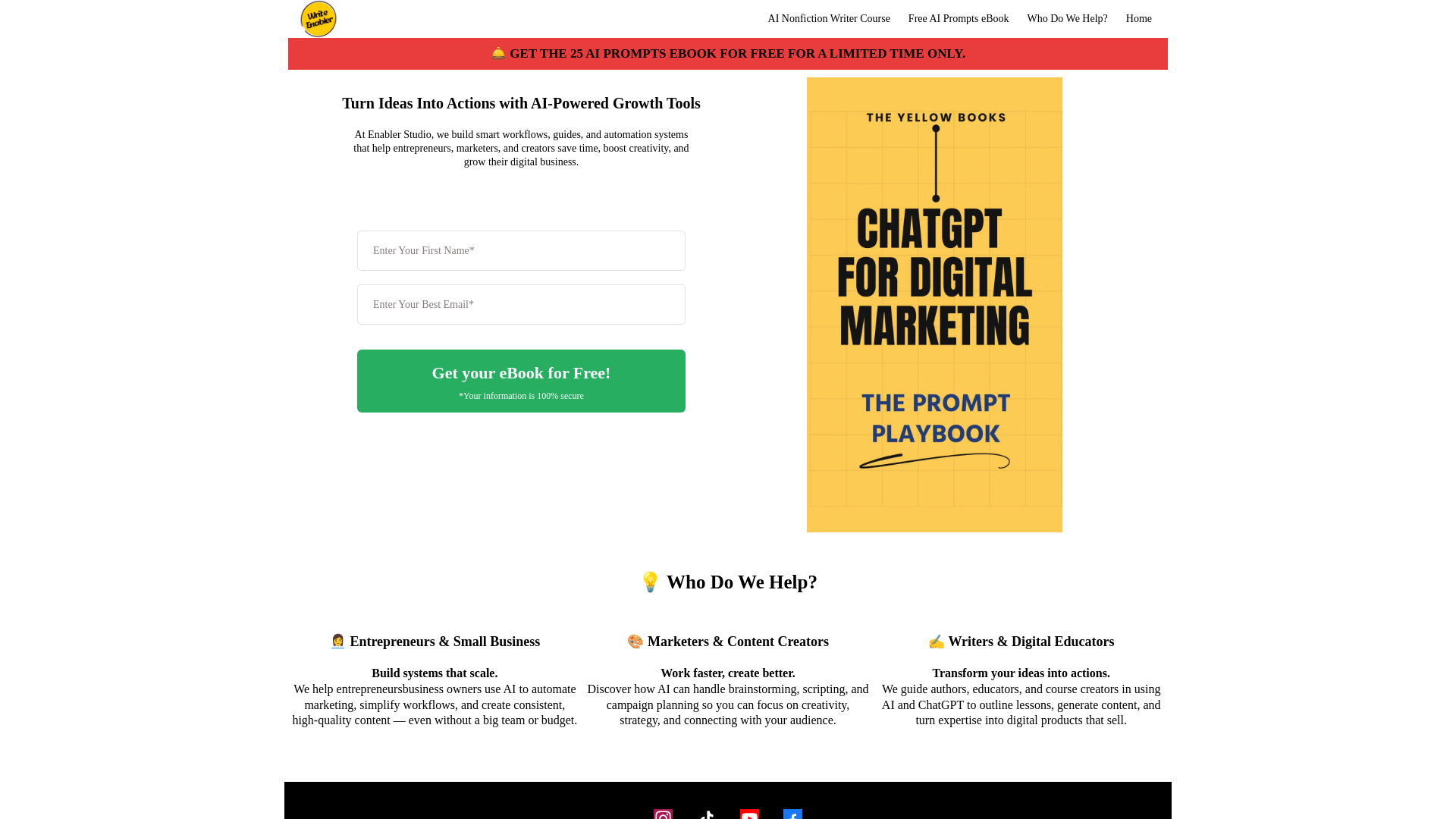 website screenshot of https://writeenabler.com