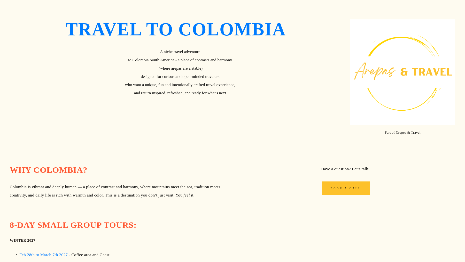 website screenshot of https://arepasandtravel.com/