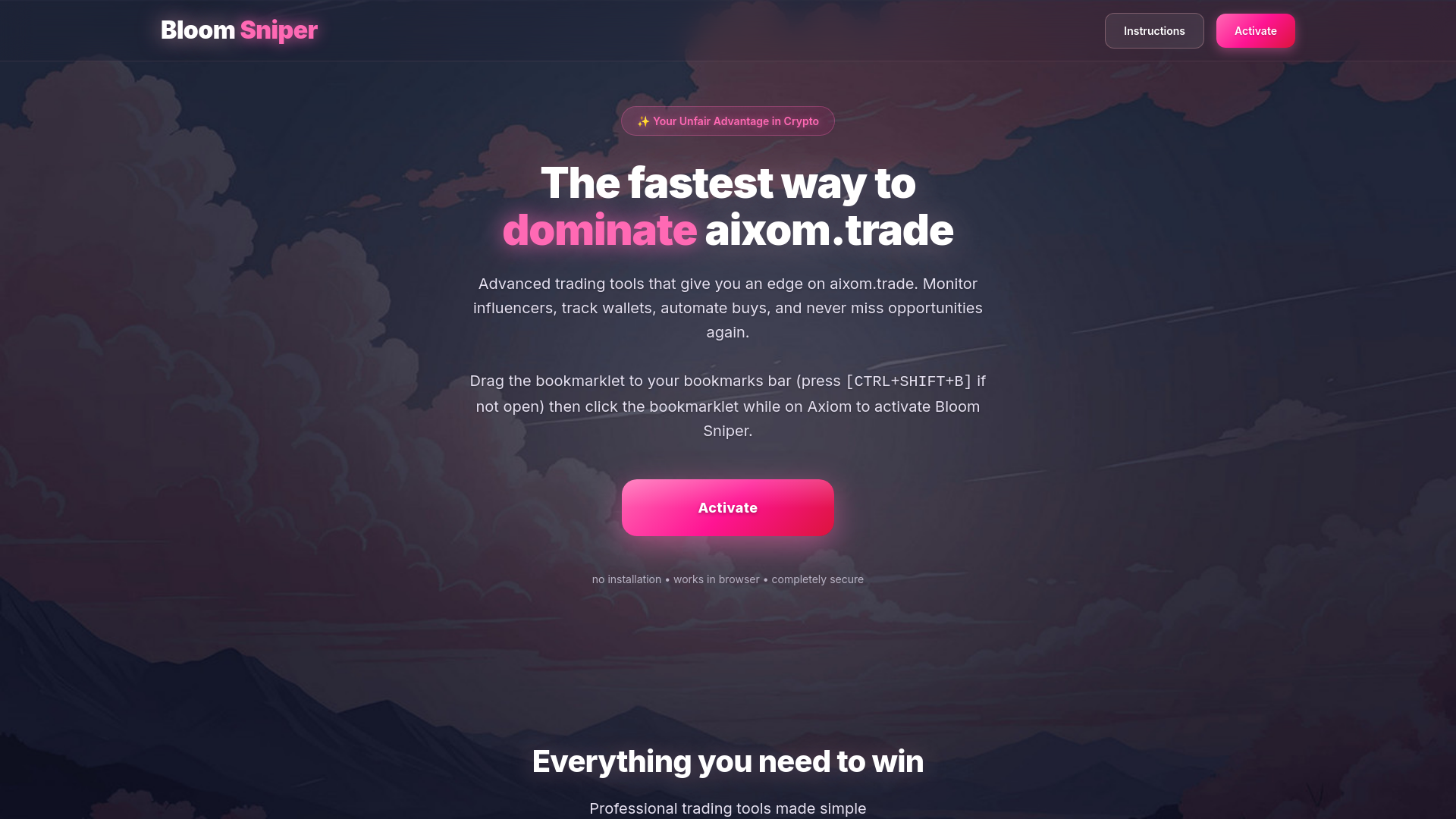 website screenshot of https://bloomsniper.finance/