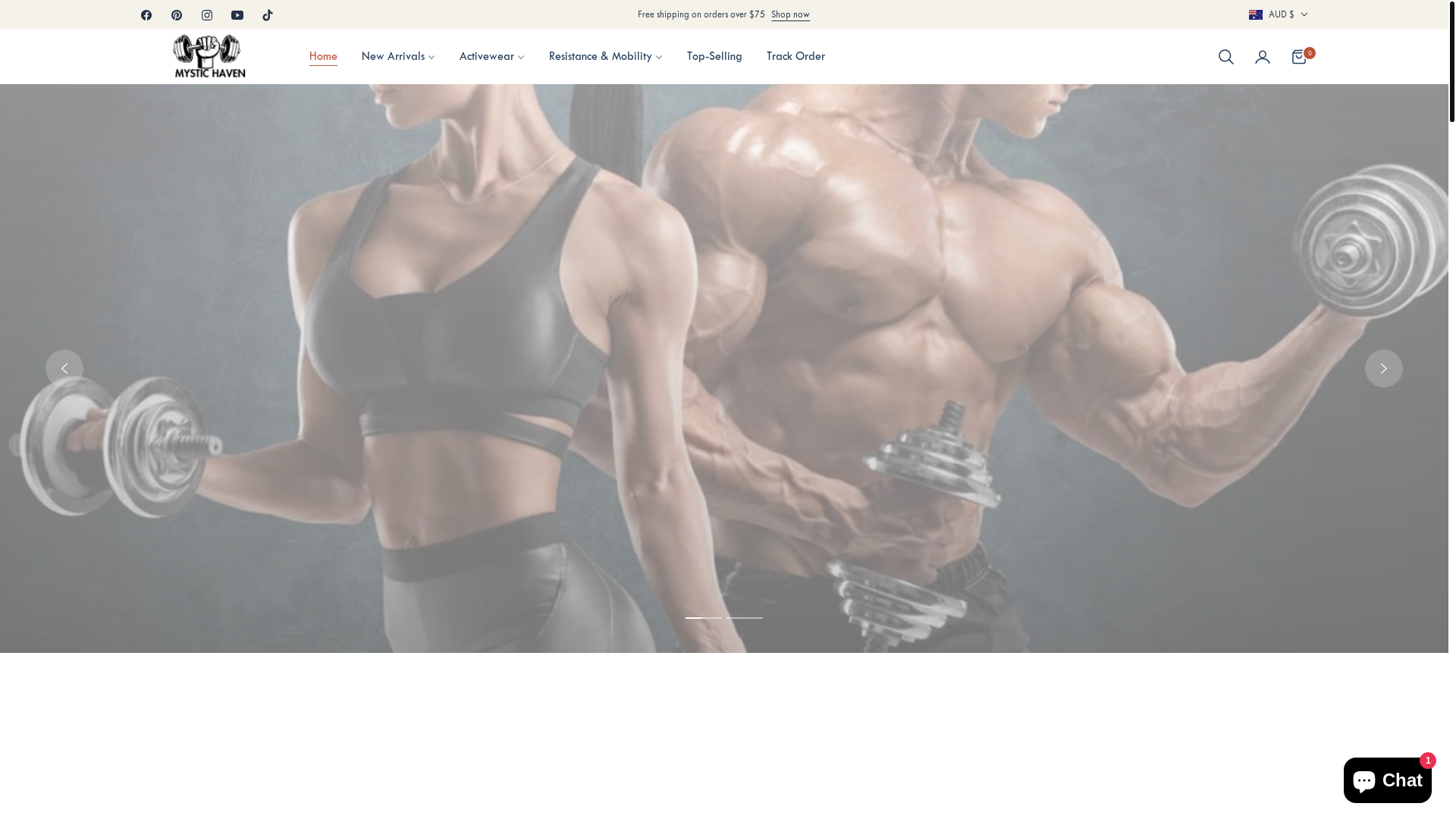 website screenshot of https://mystichaven.fitness/