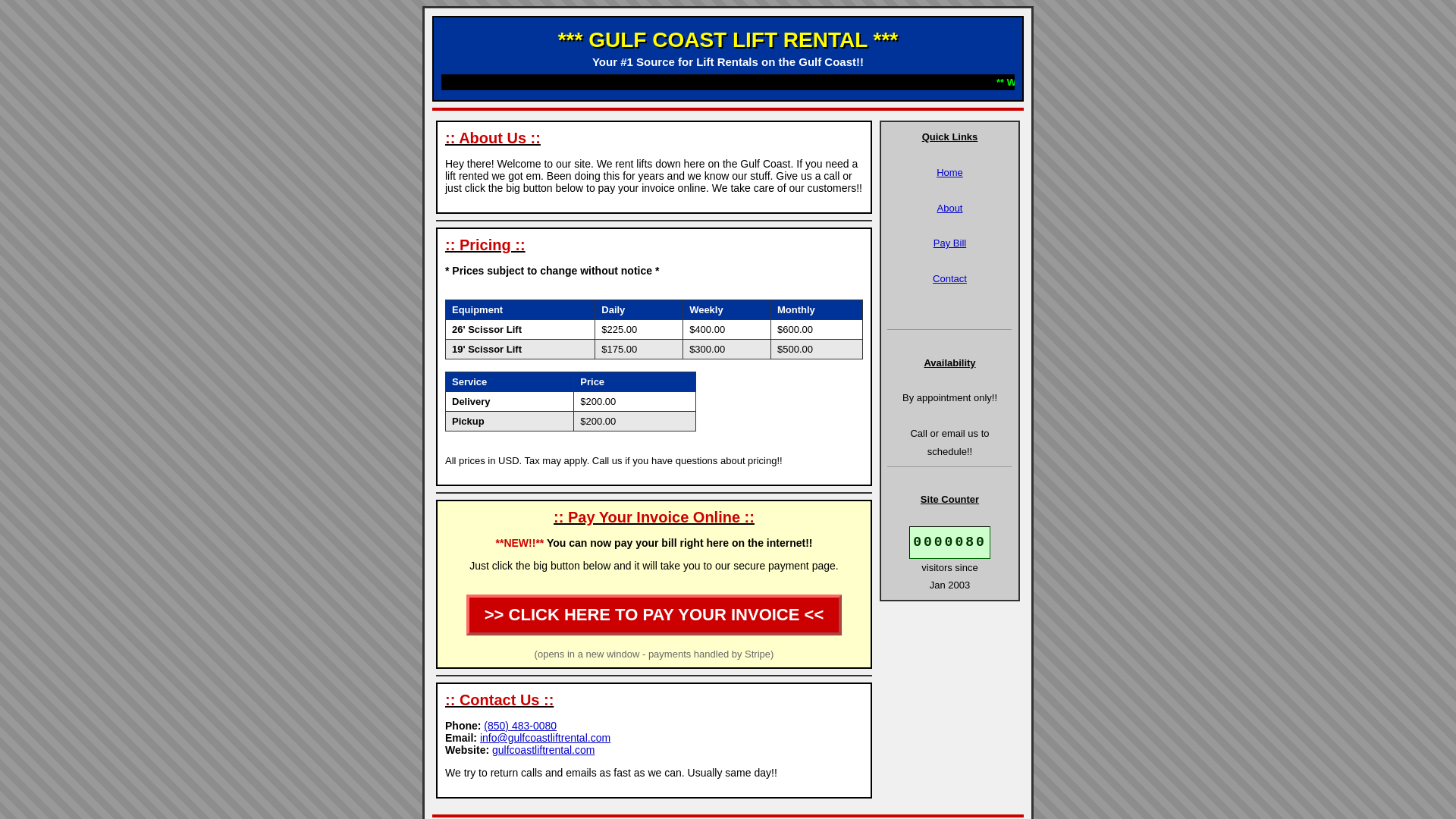 website screenshot of https://gulfcoastliftrental.com/