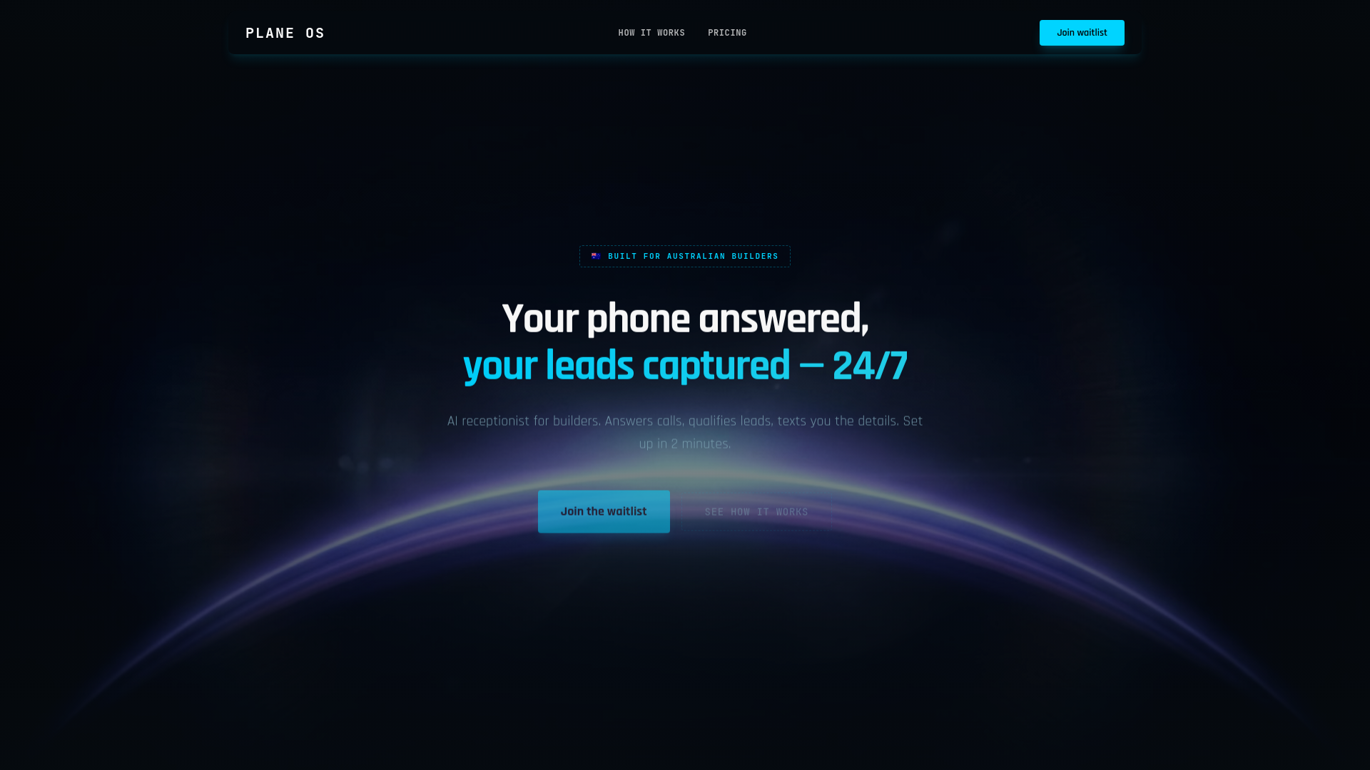 website screenshot of https://plane-os.com.au/