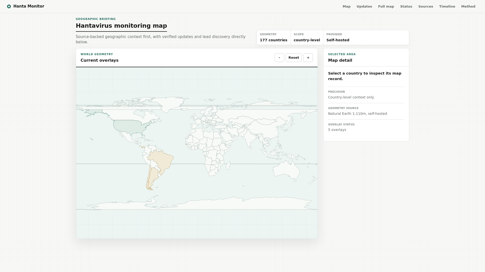 website screenshot of https://hantavirustracker.info/