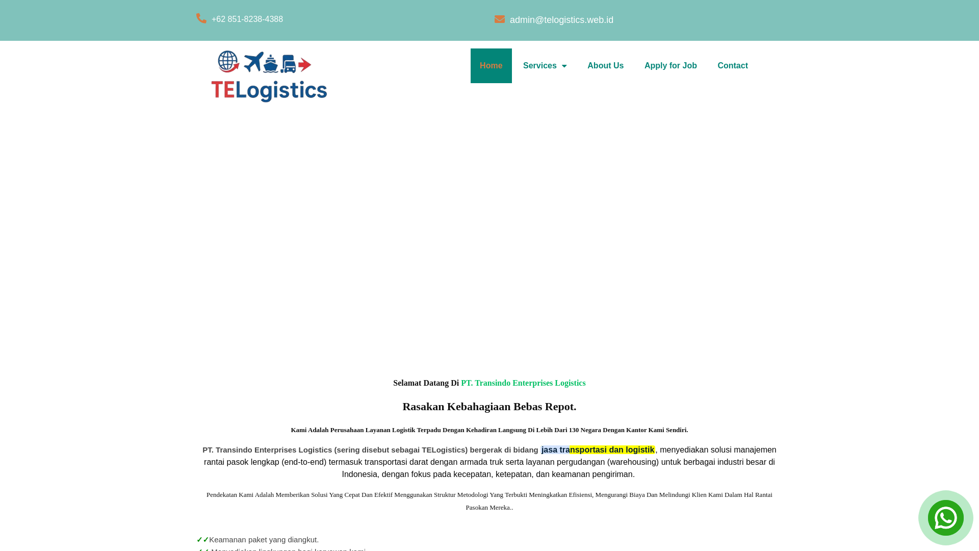 website screenshot of https://telogistics.web.id