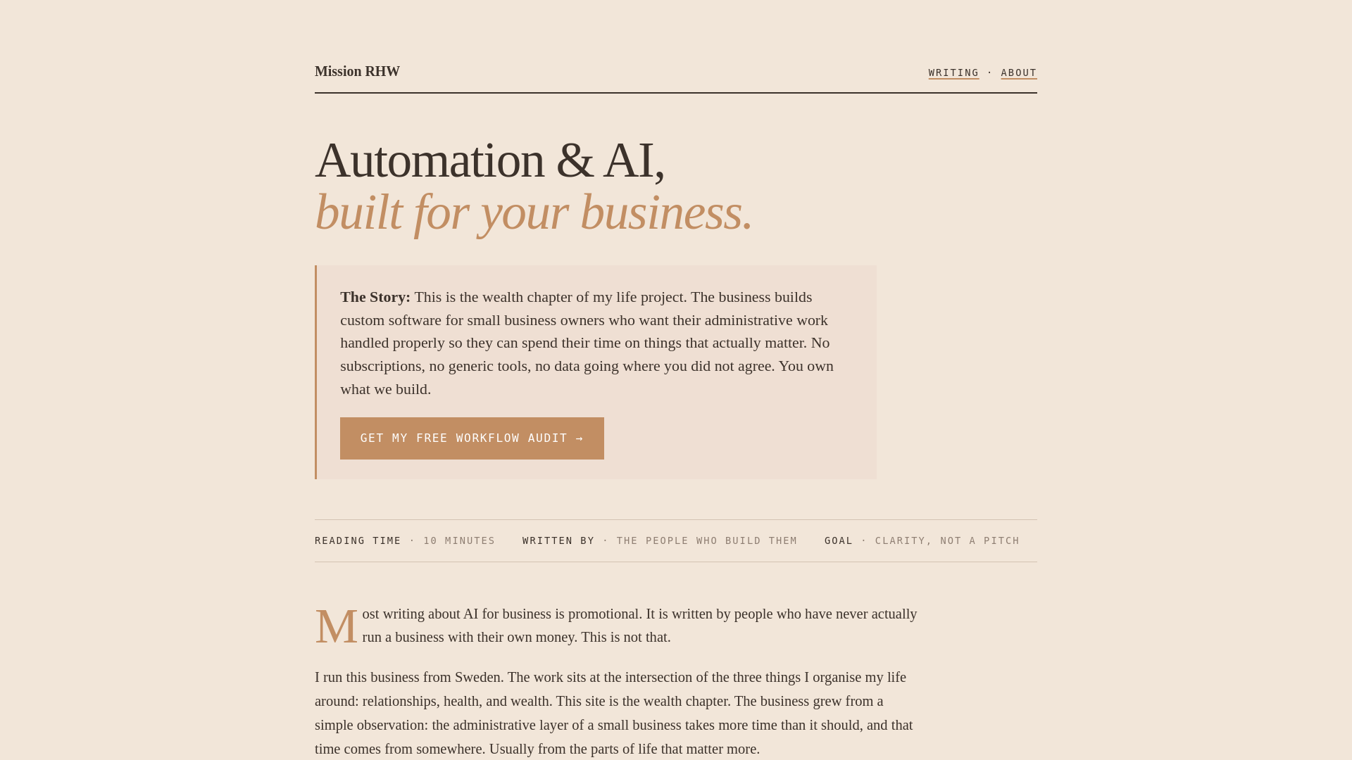 website screenshot of https://missionrhw.com/
