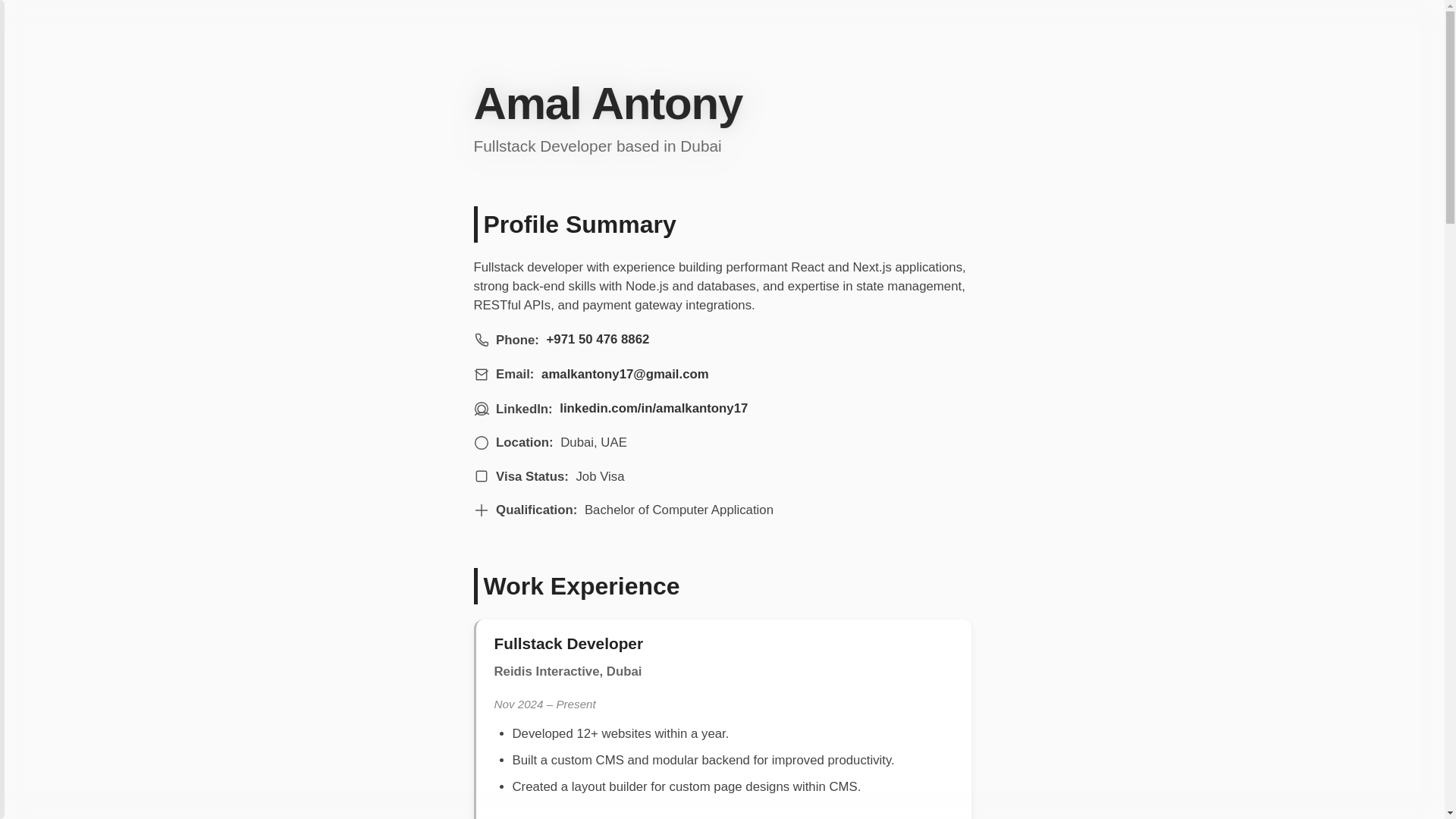 website screenshot of https://amalantony.pages.dev/