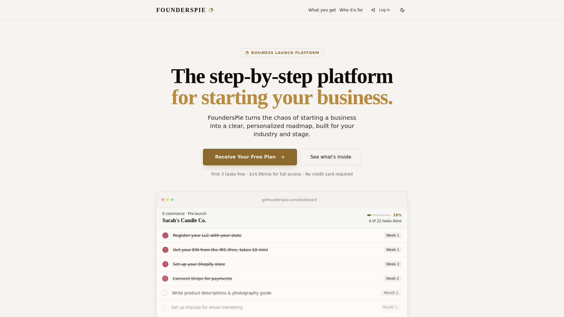 website screenshot of https://getfounderspie.com