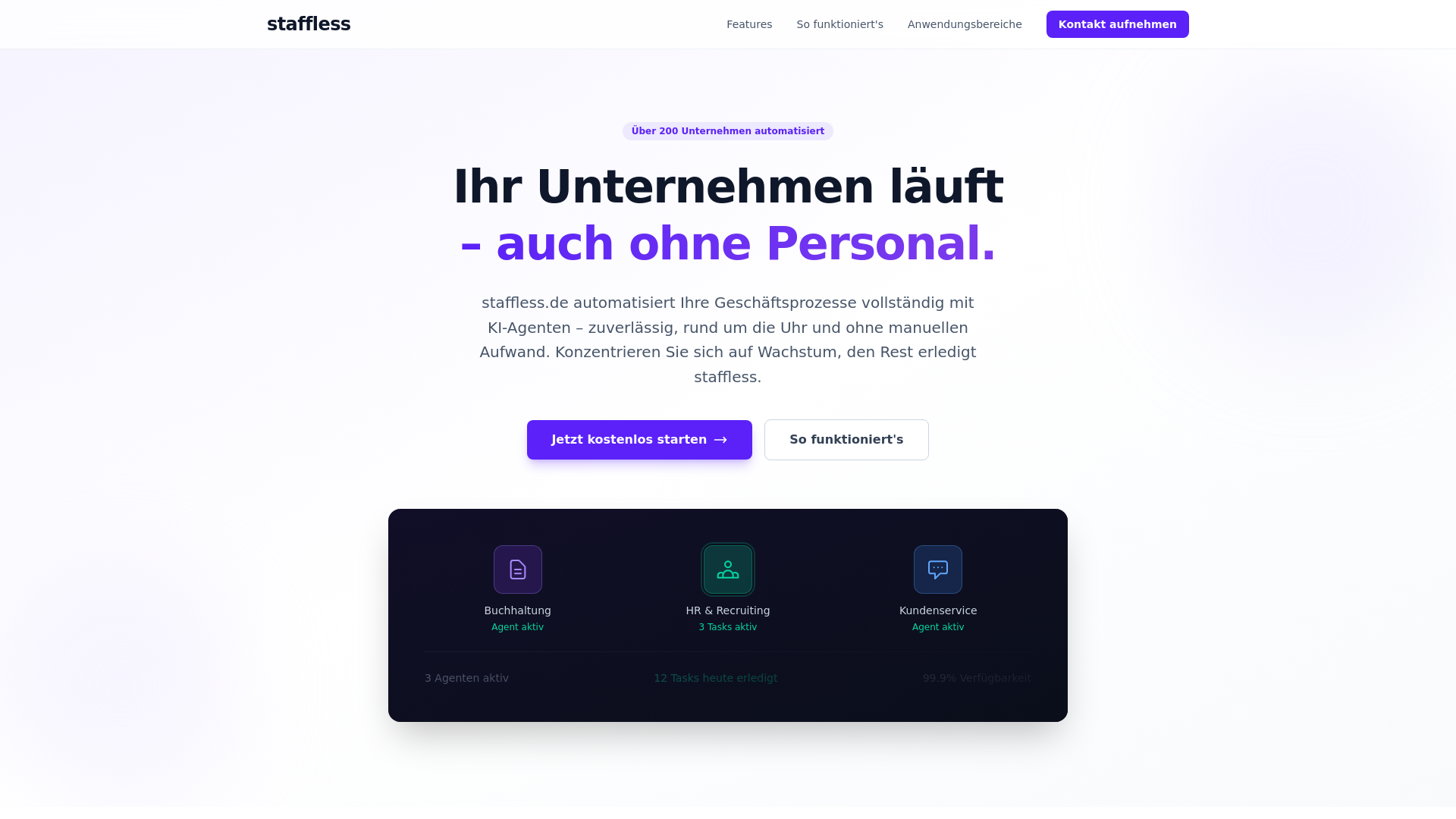 website screenshot of https://staffless-landingpage.pages.dev/