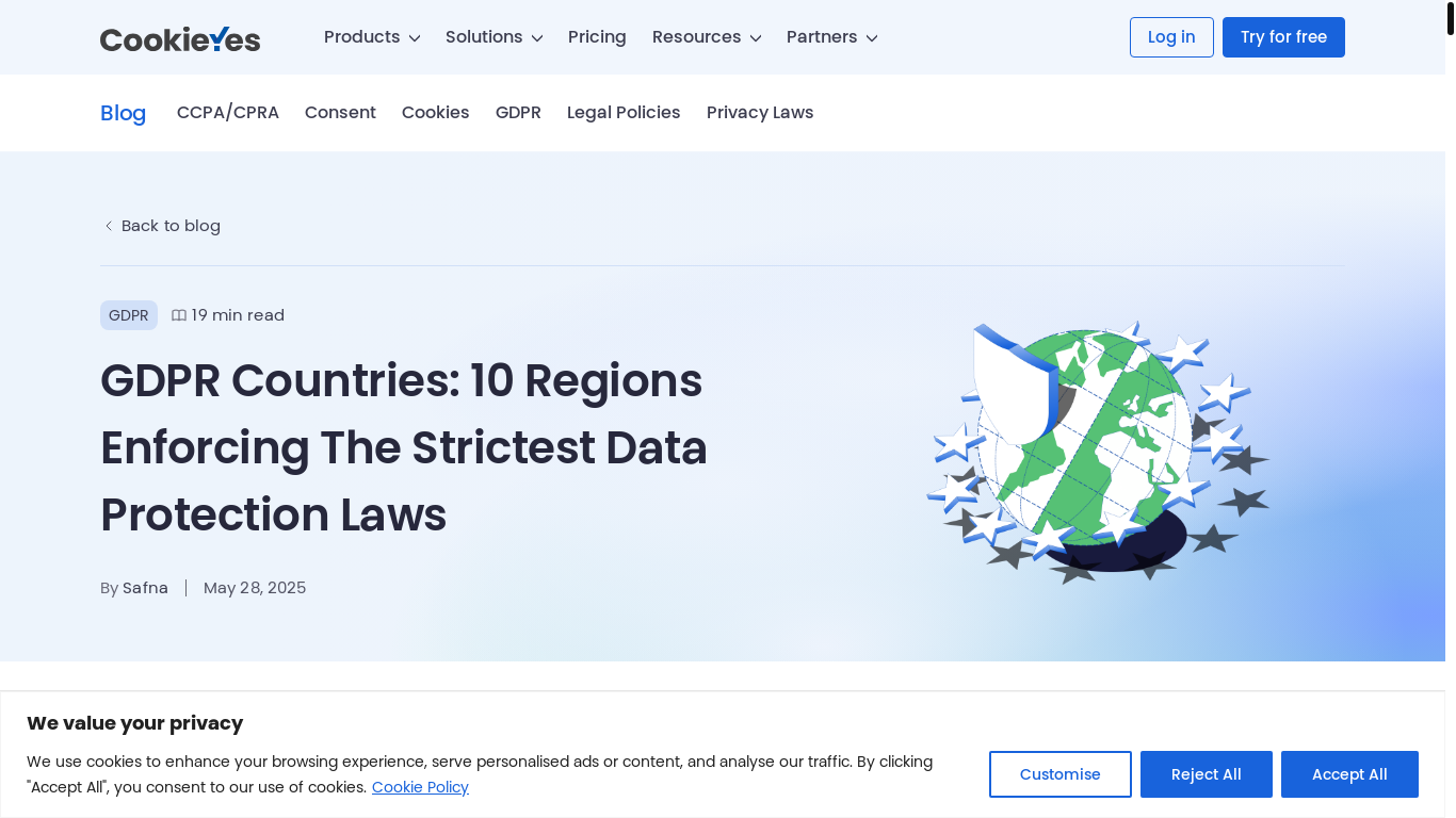 website screenshot of https://www.cookieyes.com/blog/gdpr-countries/