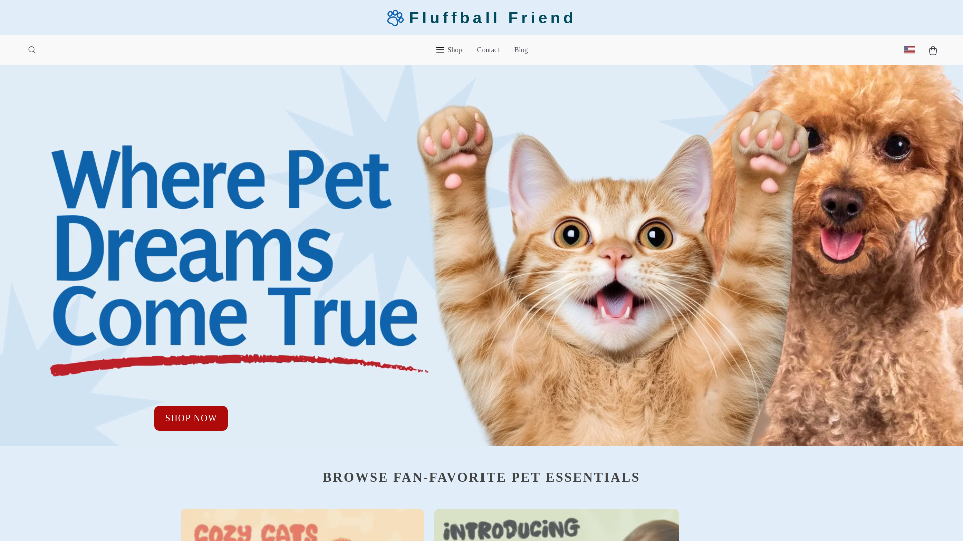 website screenshot of https://fluffballfriend.shop/