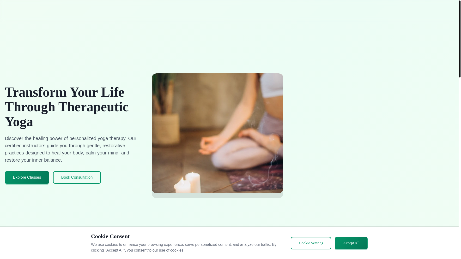 website screenshot of https://therapeuticyogaclasses.org/