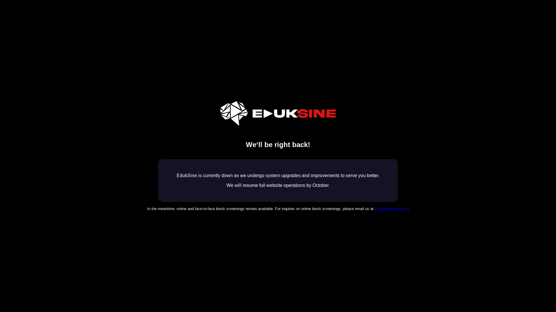 website screenshot of https://eduksine-maintenance-landing-site.pages.dev/
