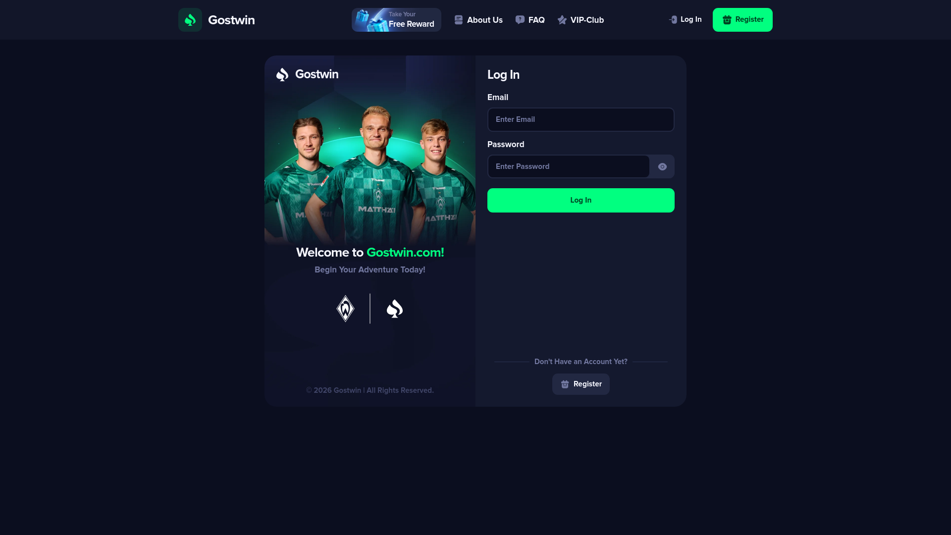 website screenshot of https://gostwin.com/auth/login