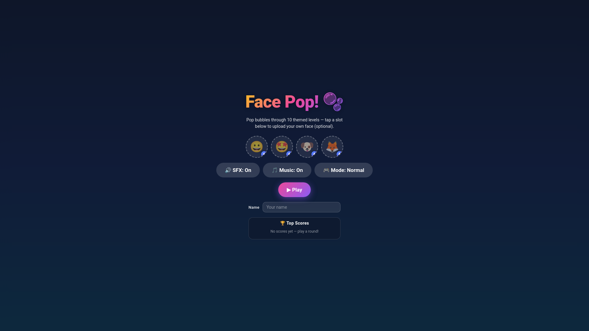 website screenshot of https://facepop.fun/