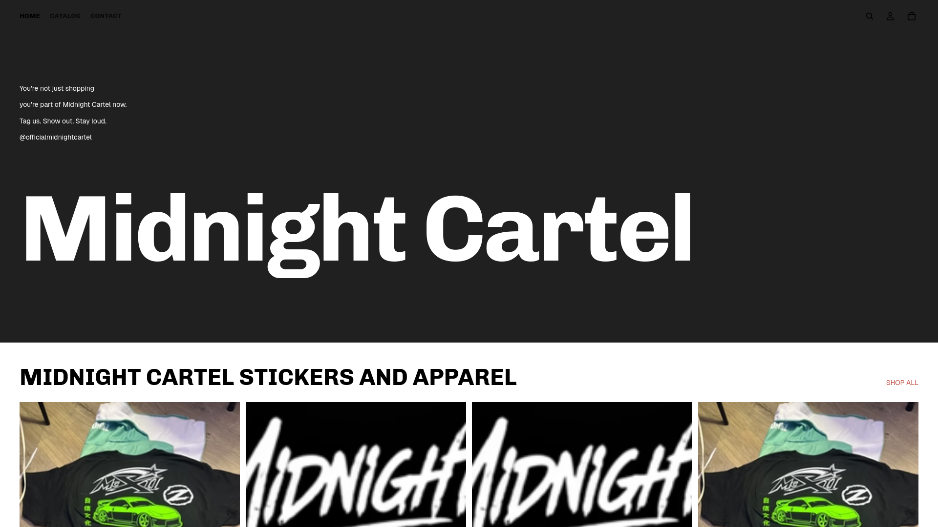 website screenshot of https://themidnightcartel.shop