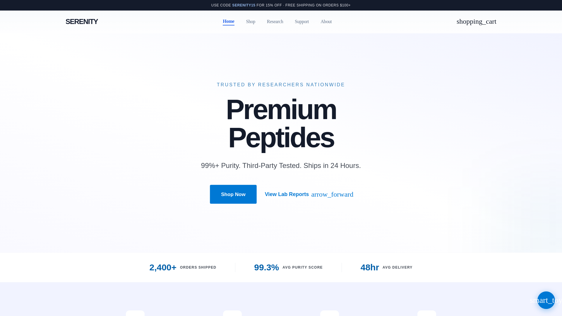 website screenshot of https://serenityresearchlabs.com/