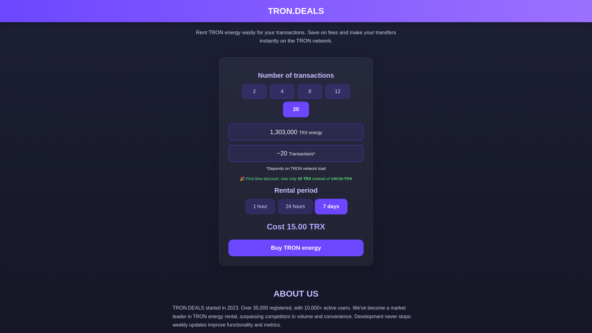 website screenshot of https://tron.deals/