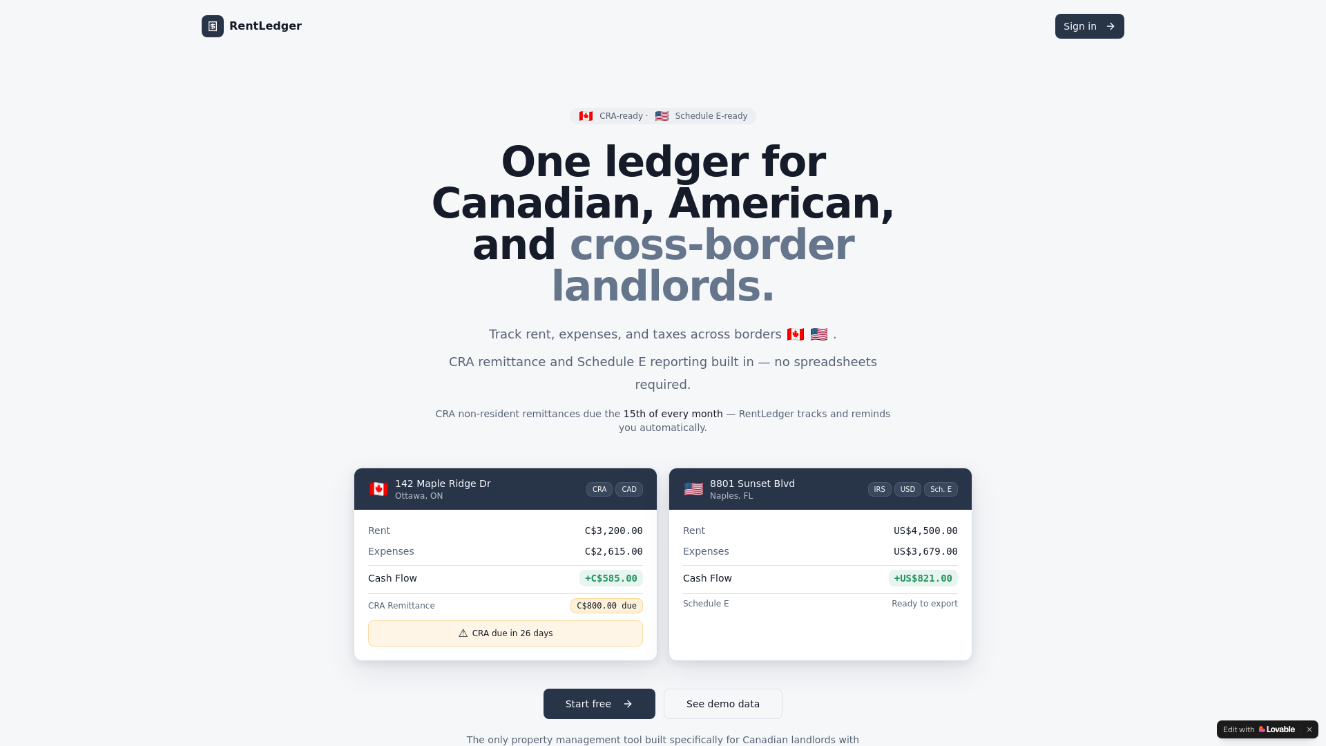 website screenshot of https://rentledger.ca/