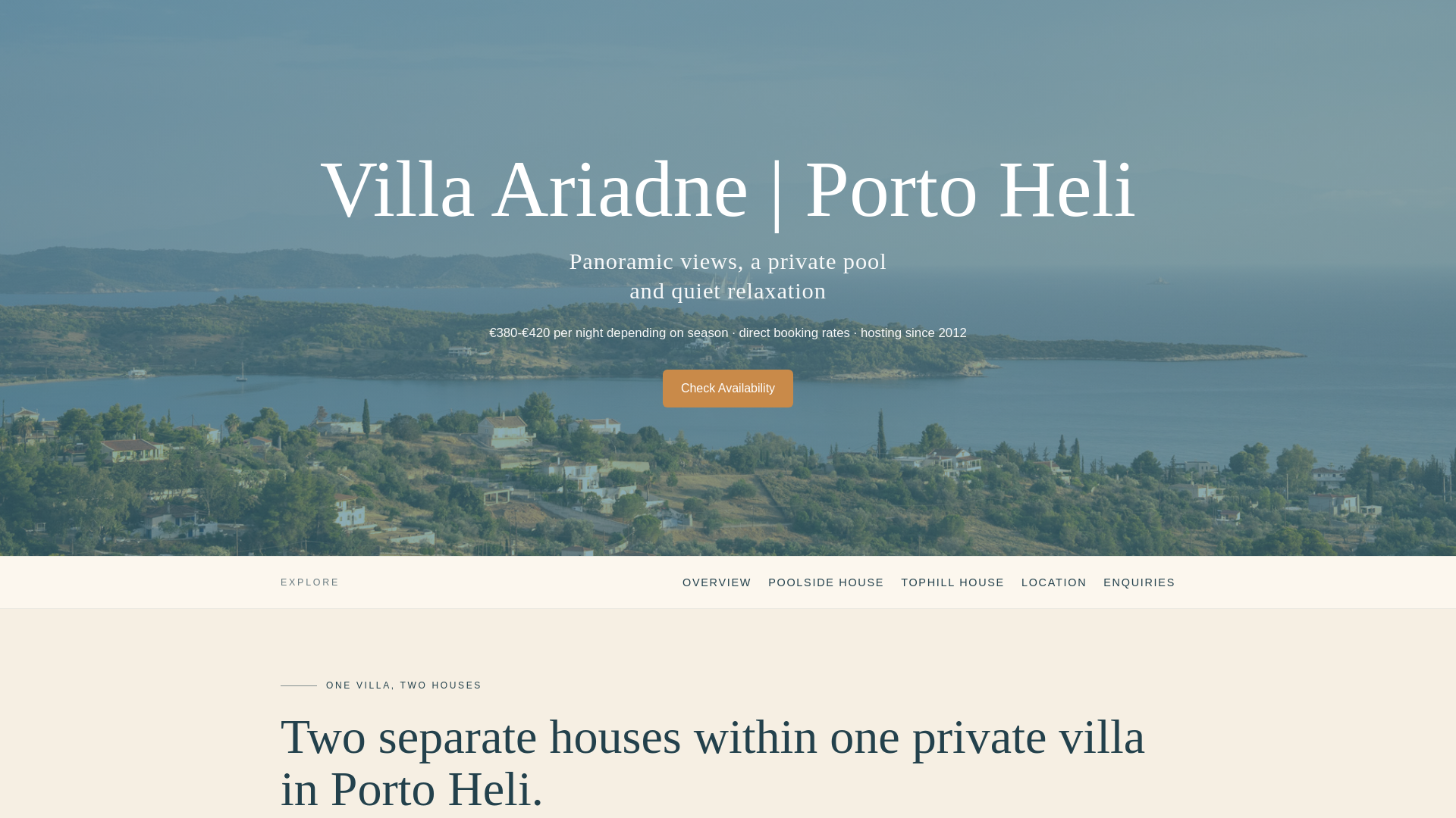 website screenshot of https://villaariadneportoheli.com/