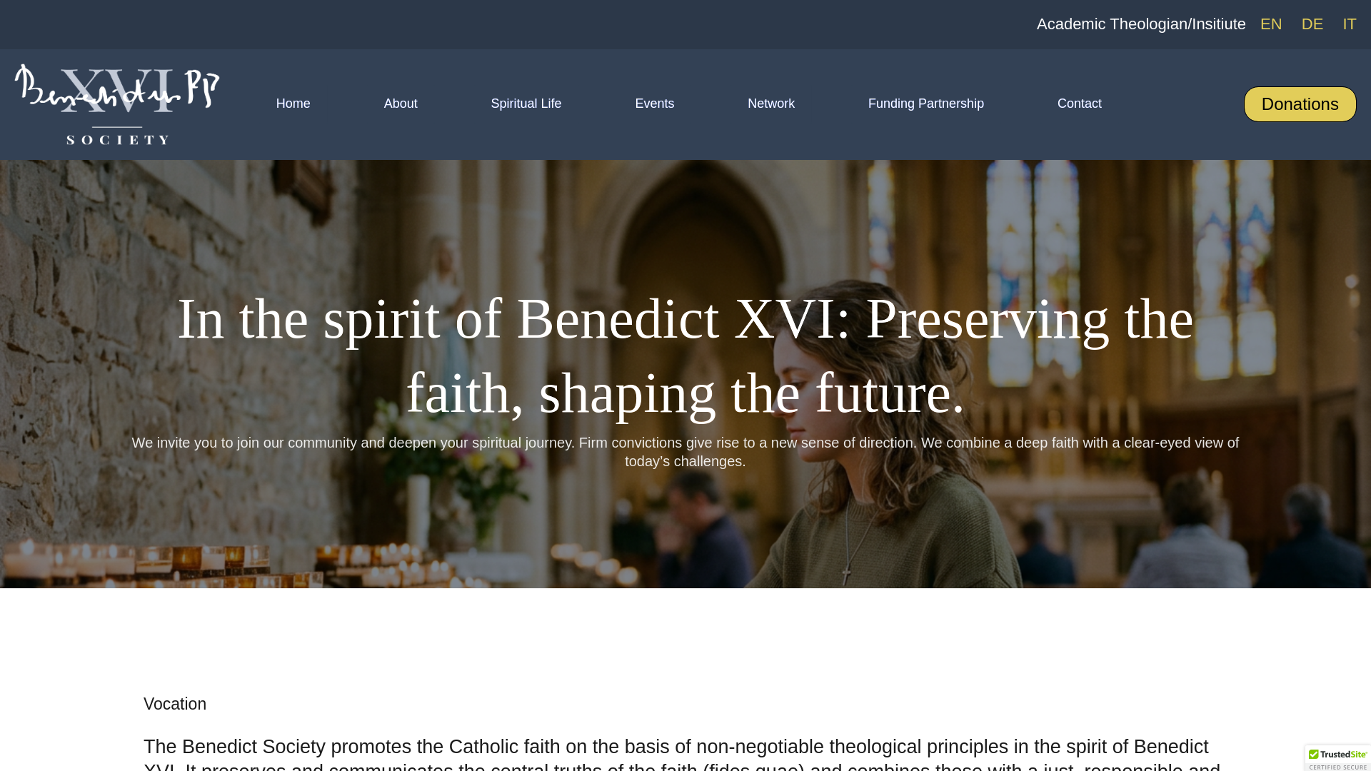 website screenshot of https://benedictxvisociety.org