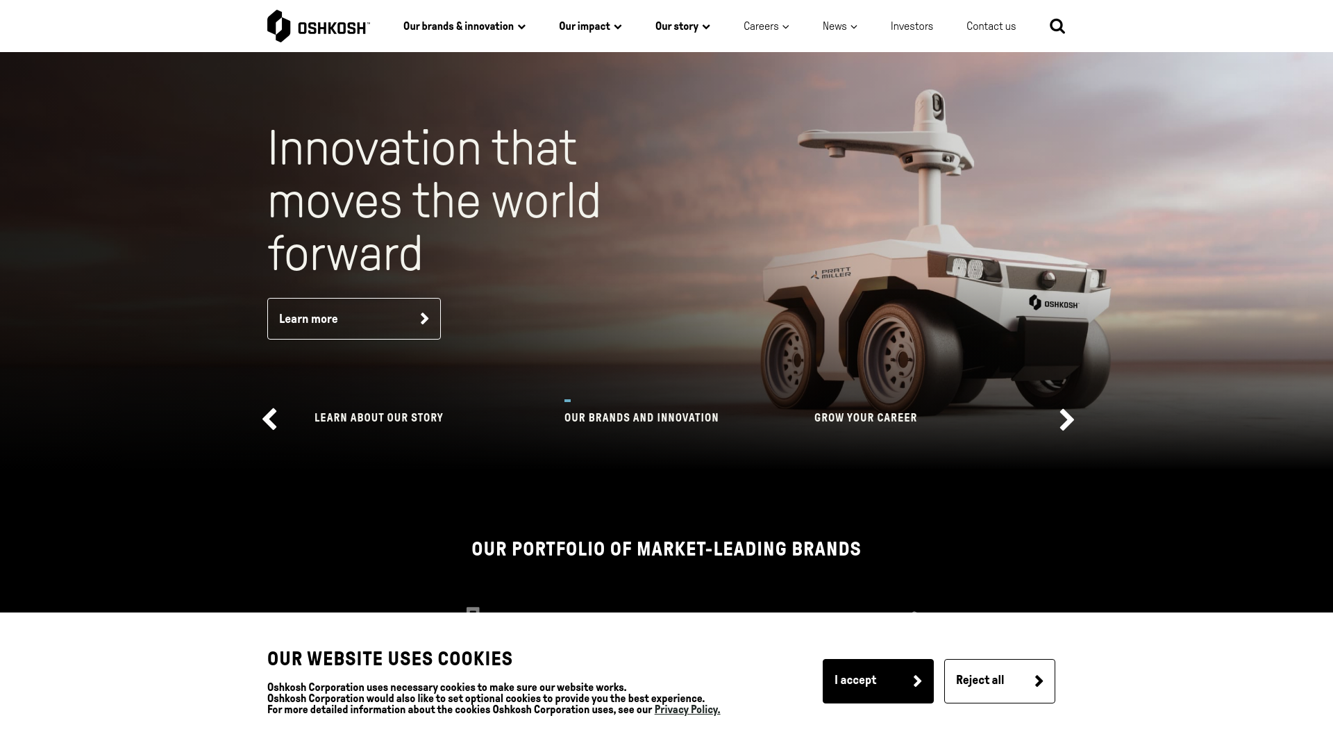 website screenshot of https://supplychain@oshkoshcorp.com/