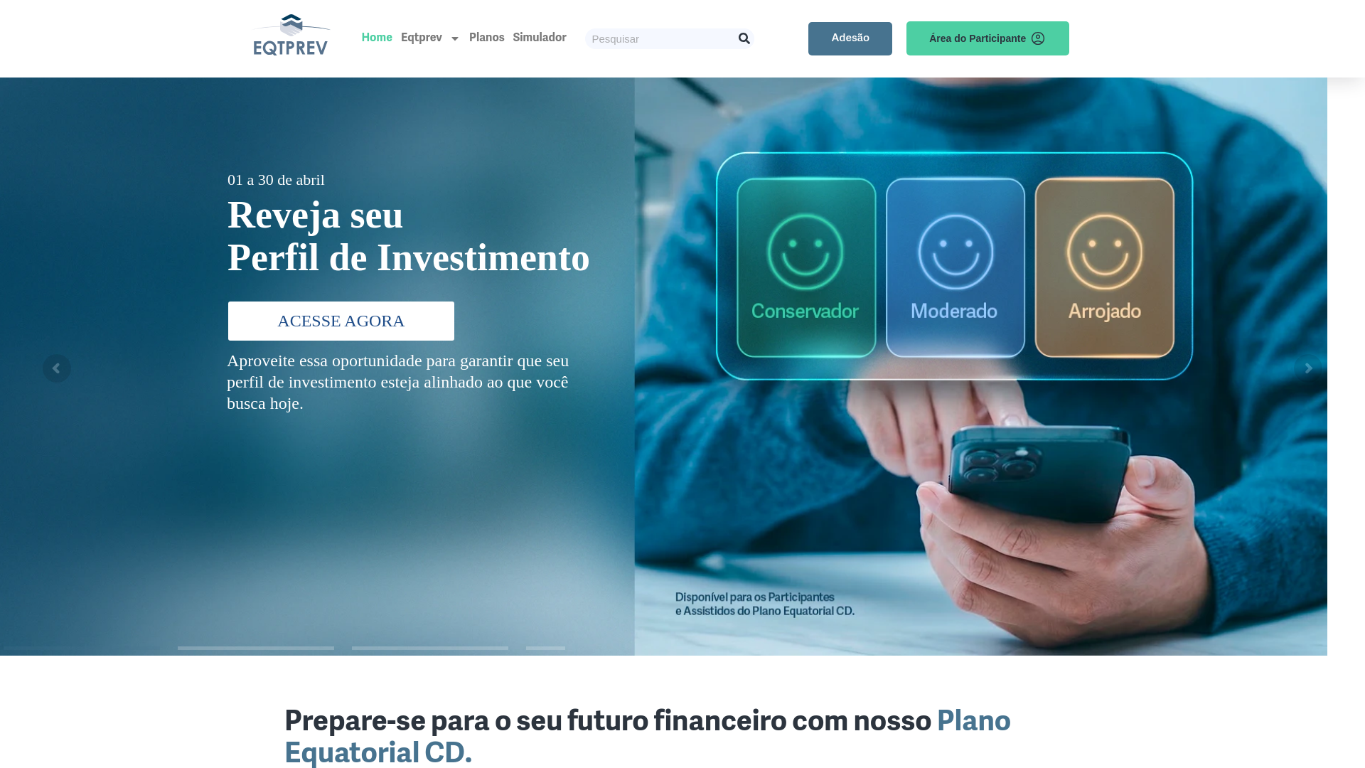 website screenshot of https://eqtprev.com.br/