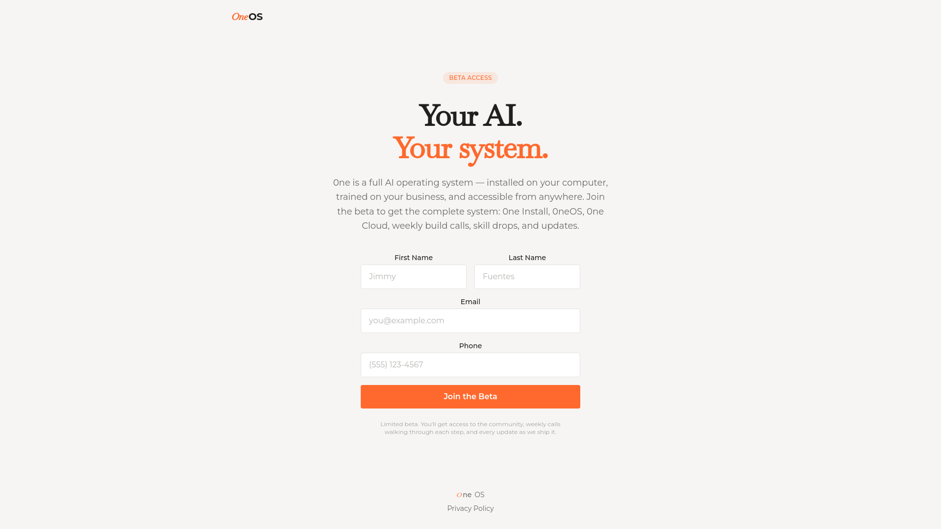 website screenshot of https://project0ne.ai