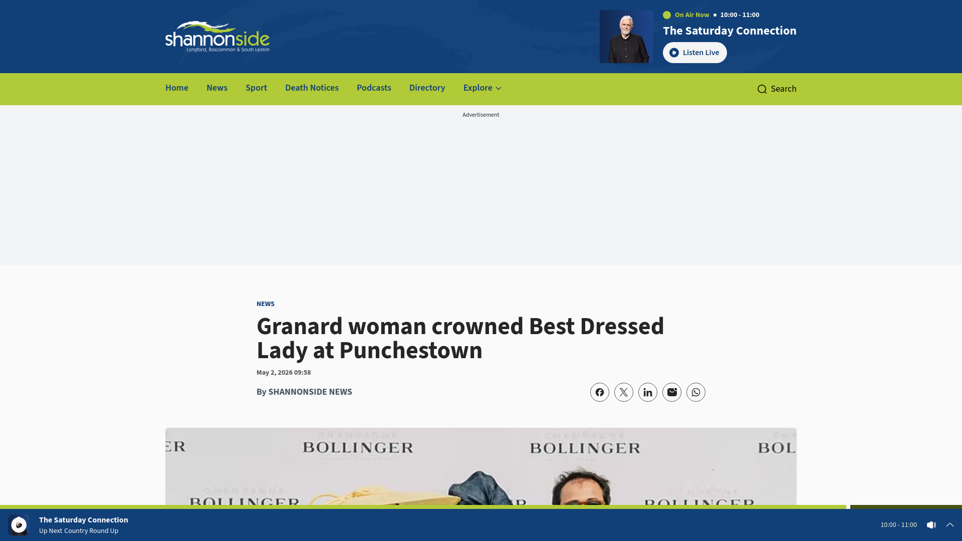 website screenshot of https://www.shannonside.ie/news/granard-woman-crowned-best-dressed-lady-at-punchestown-288423