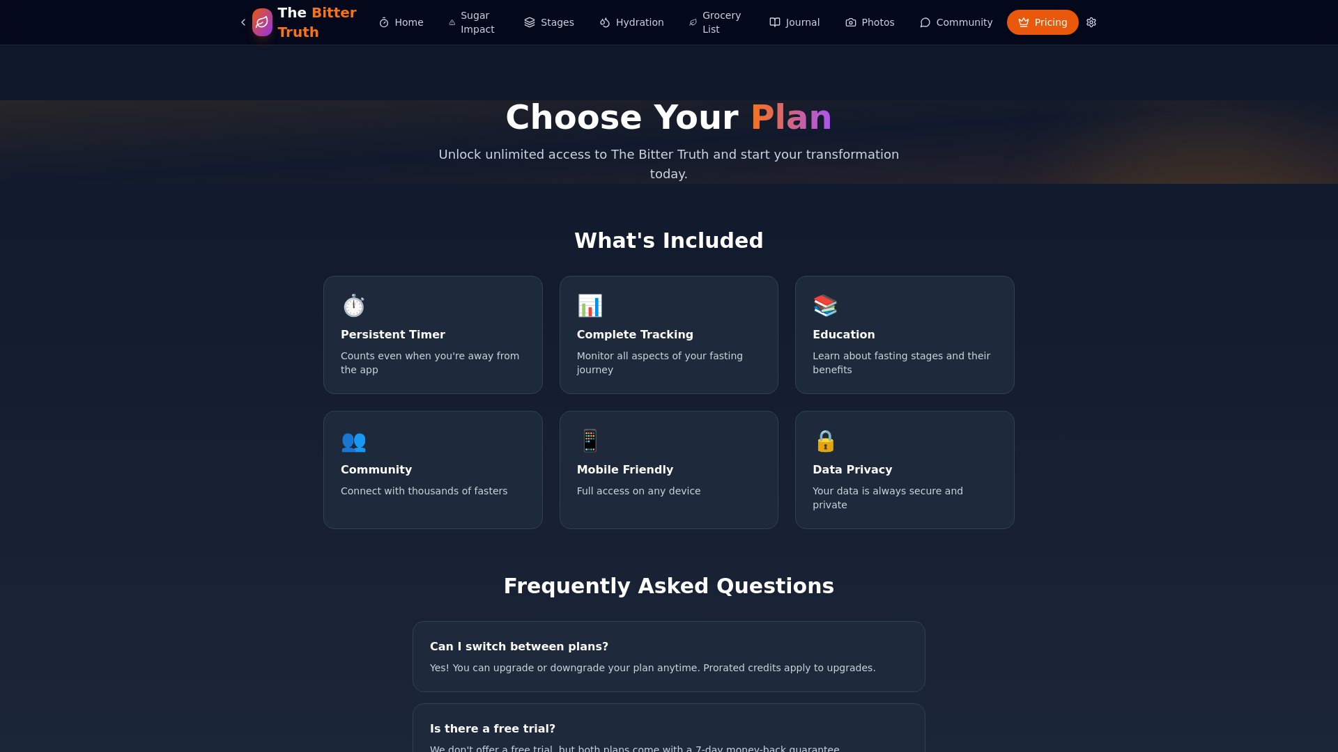 website screenshot of https://bittertruthapp.com/