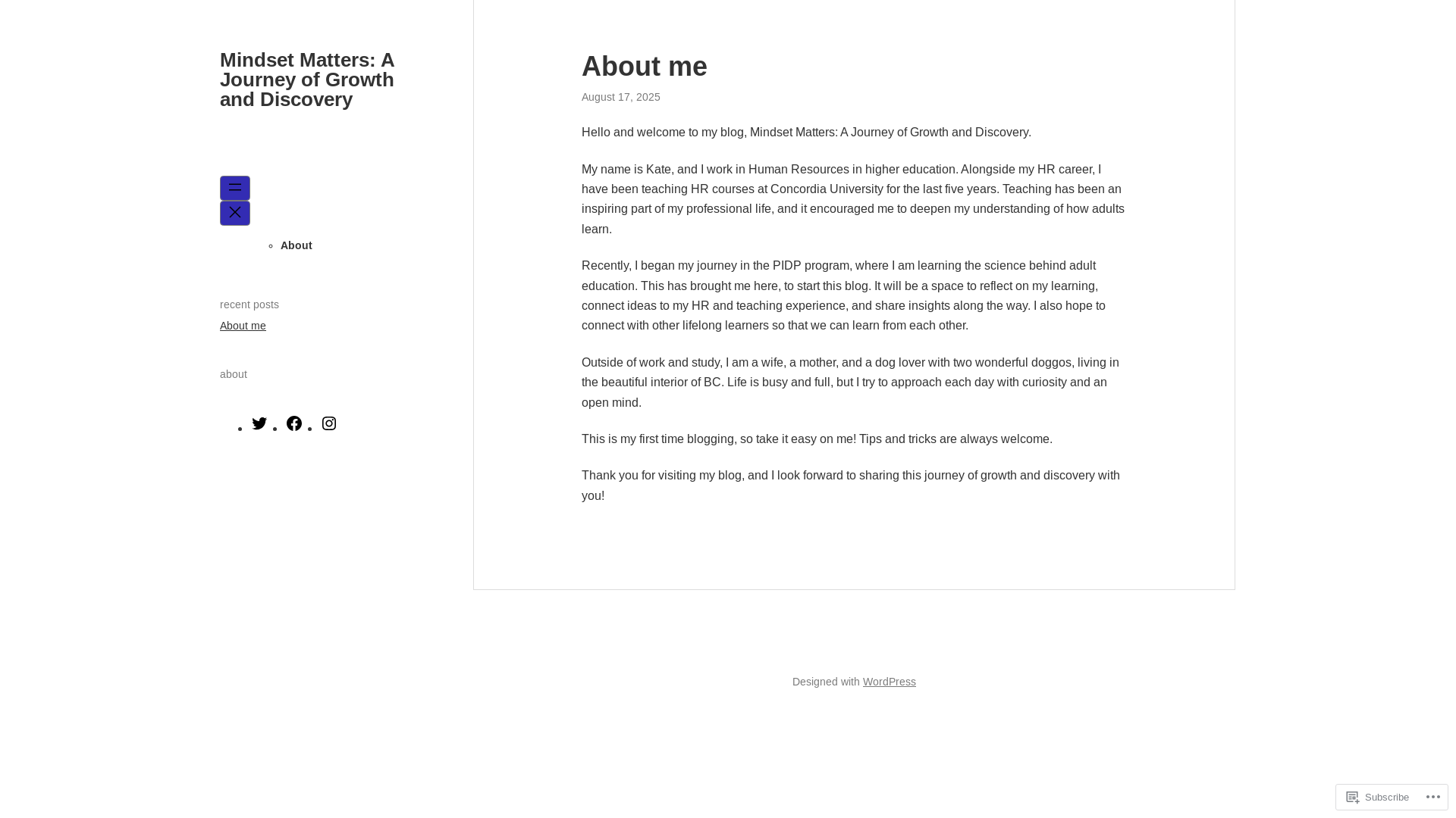 website screenshot of https://mindsetmattersjourney.blog/