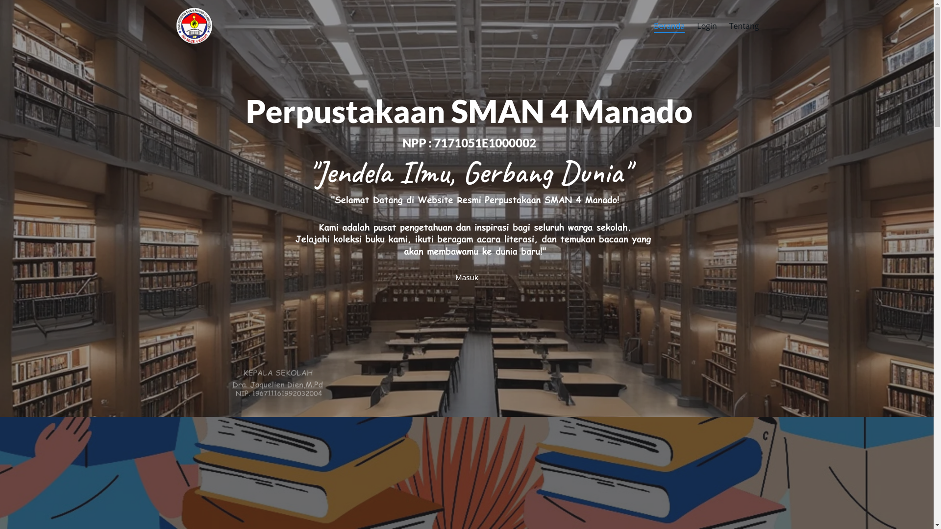 website screenshot of https://perpustakaan-sman4mdo.site/