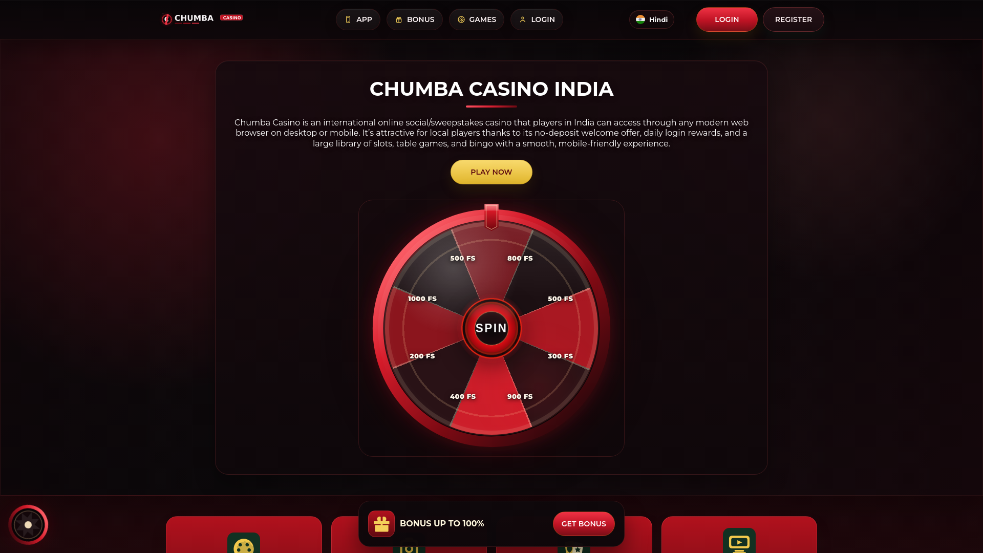 website screenshot of https://chumba-casino-ind.com/