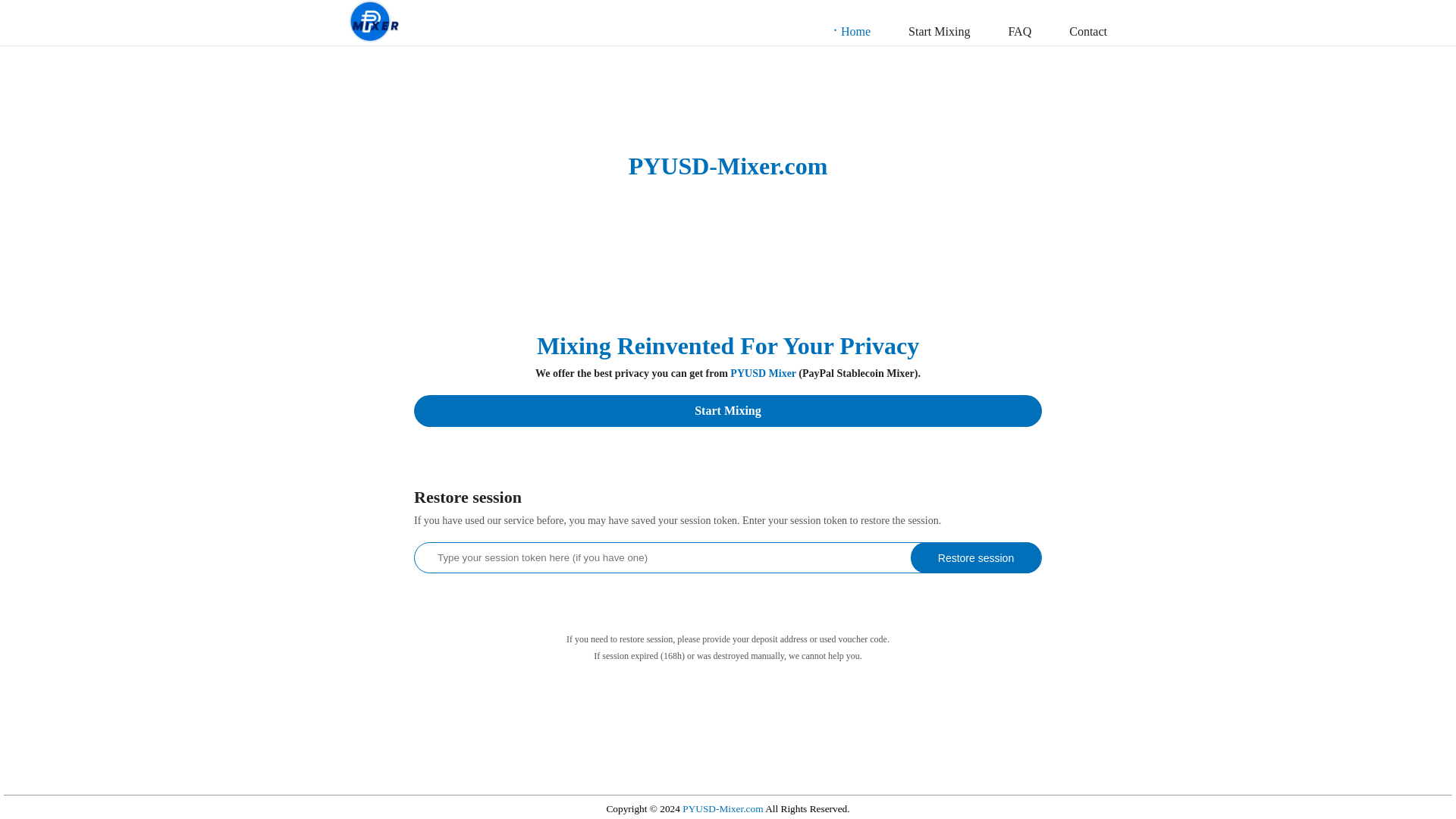 website screenshot of https://pyusd-mixer.com/