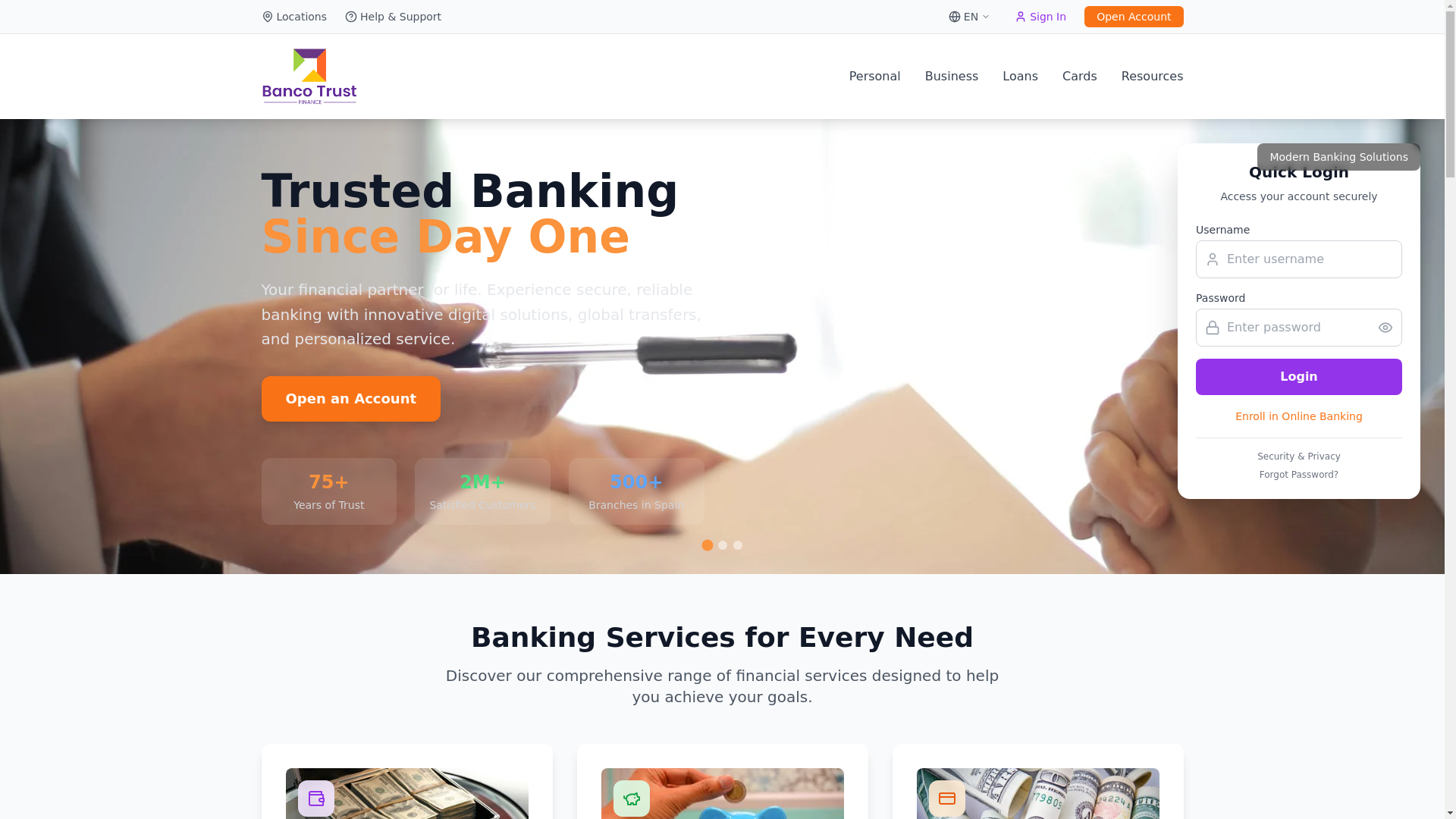 website screenshot of https://bancotrustfinance.com/