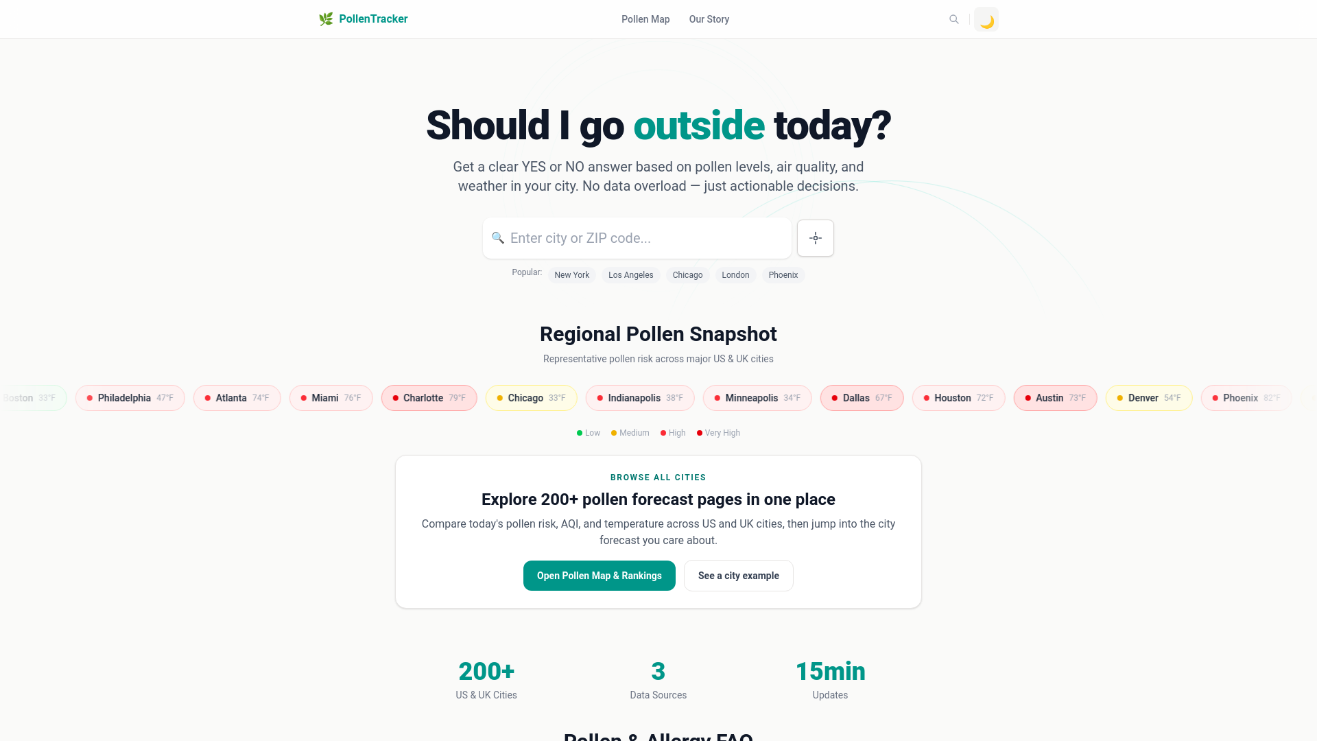 website screenshot of https://pollentracker.app/