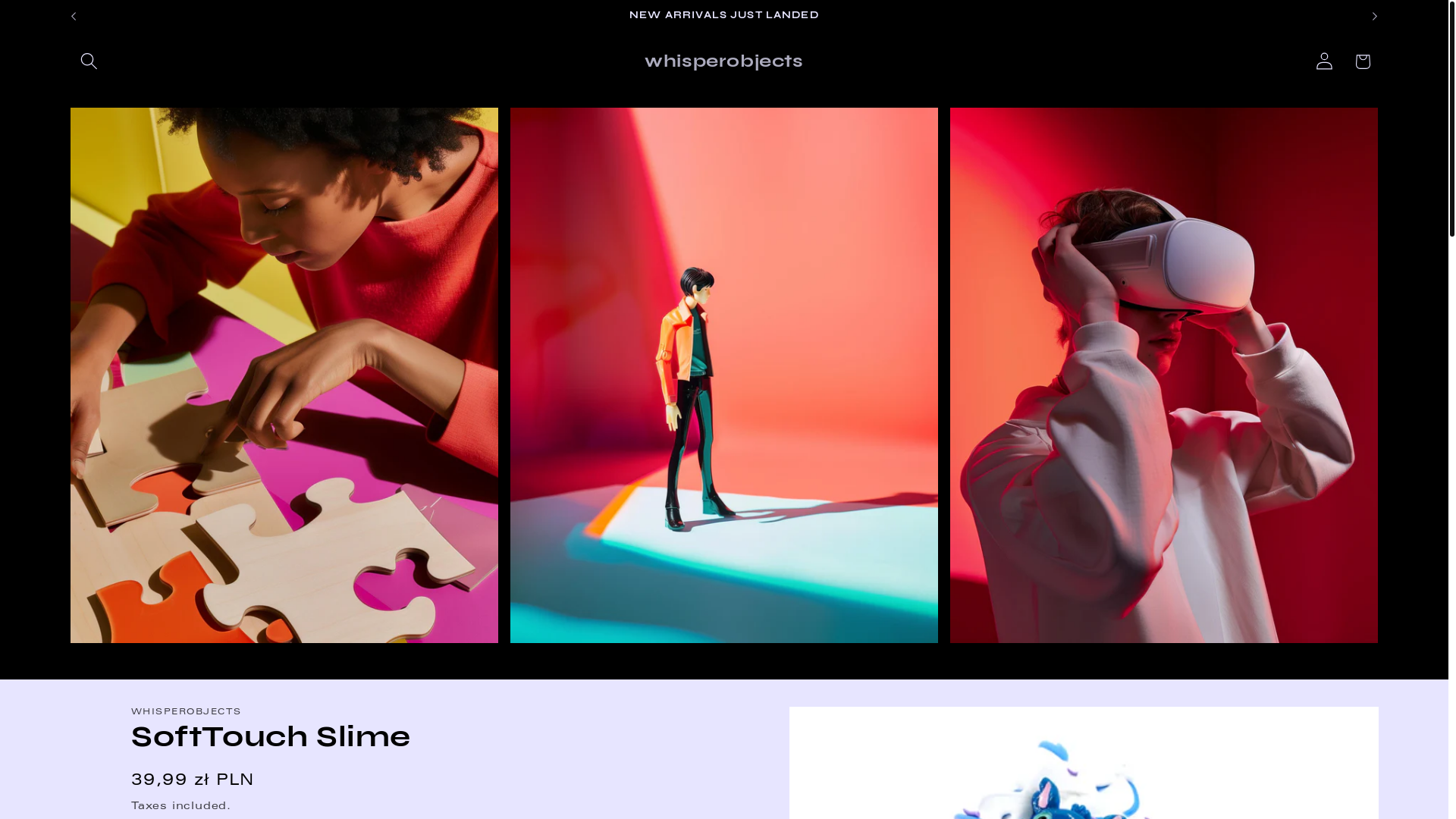 website screenshot of https://whisperobjects.store/