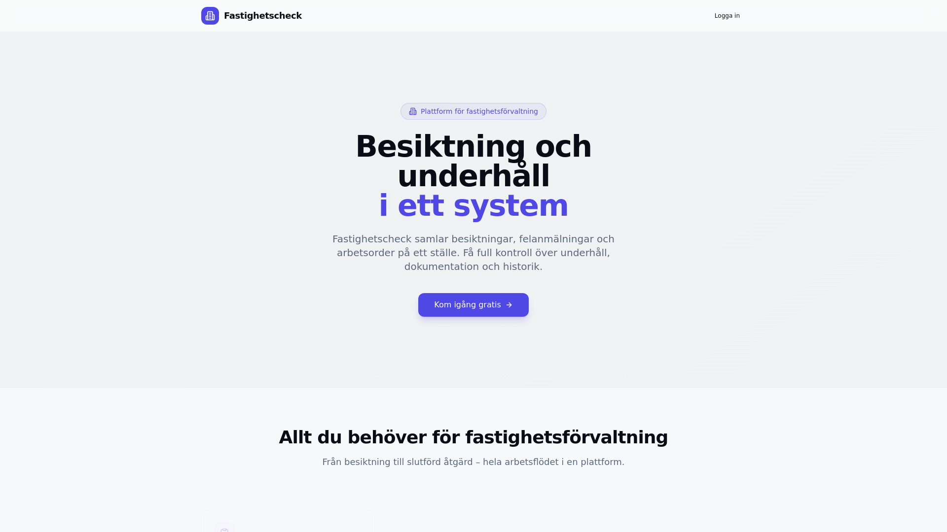 website screenshot of https://fastighetscheck.se