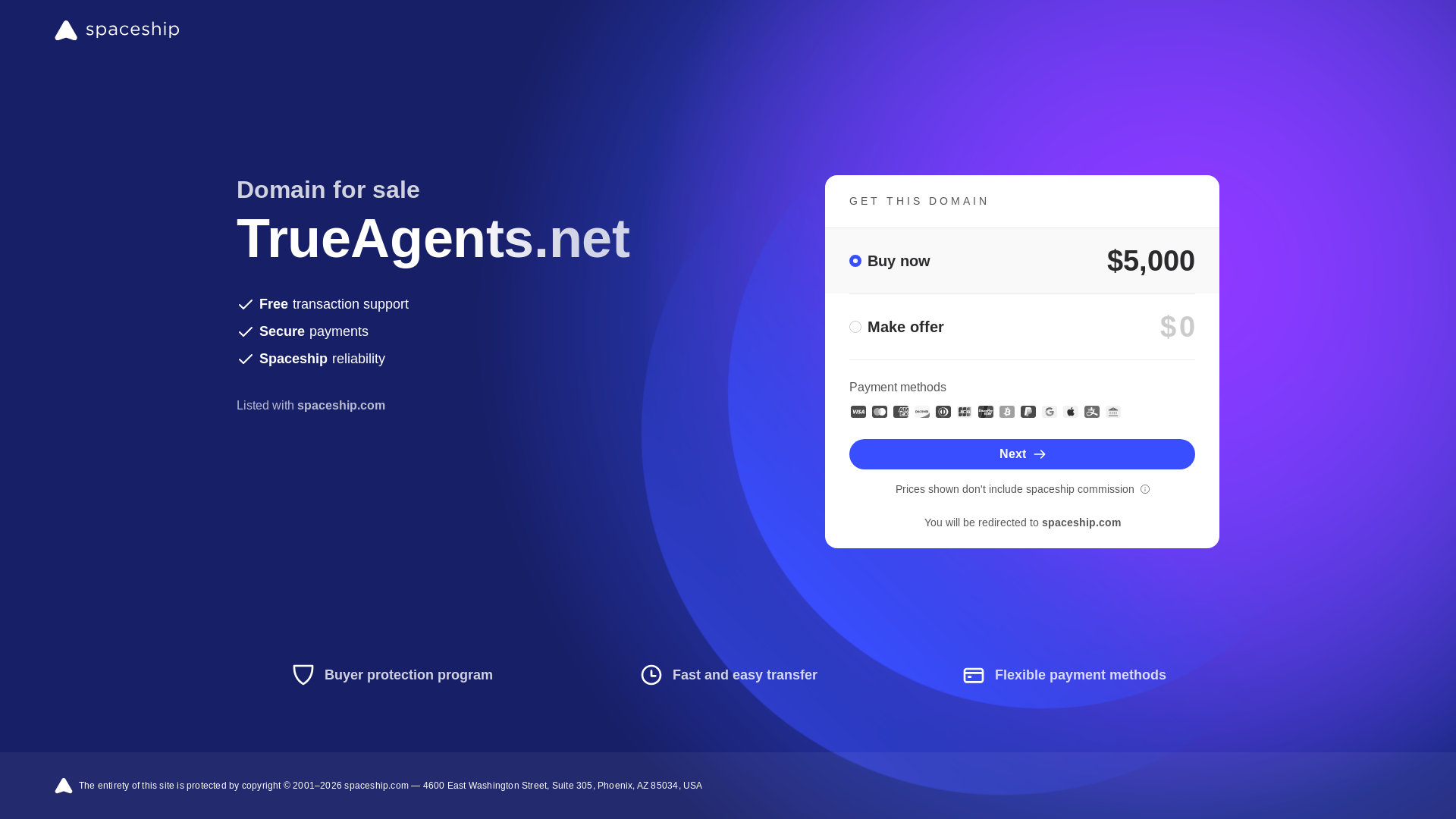 website screenshot of https://trueagents.net/