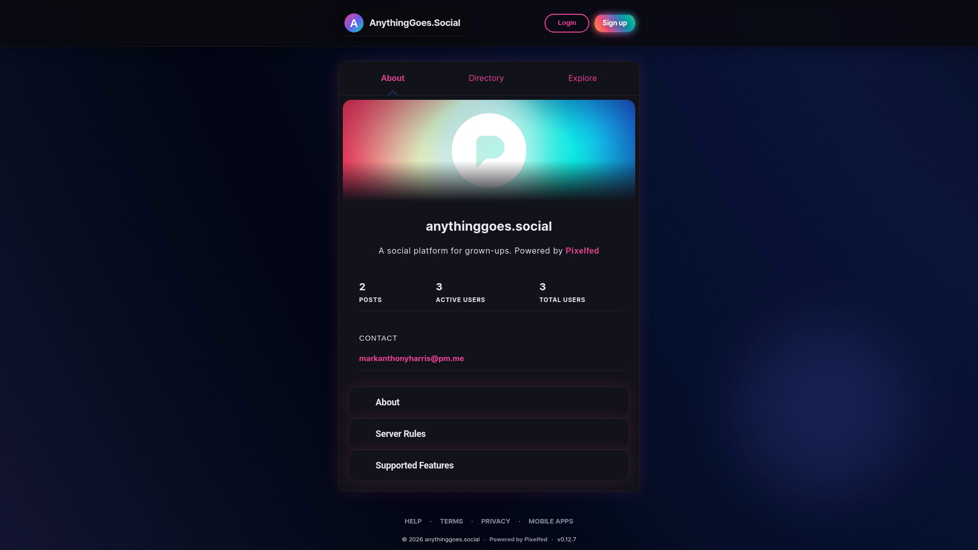 website screenshot of https://anythinggoes.social