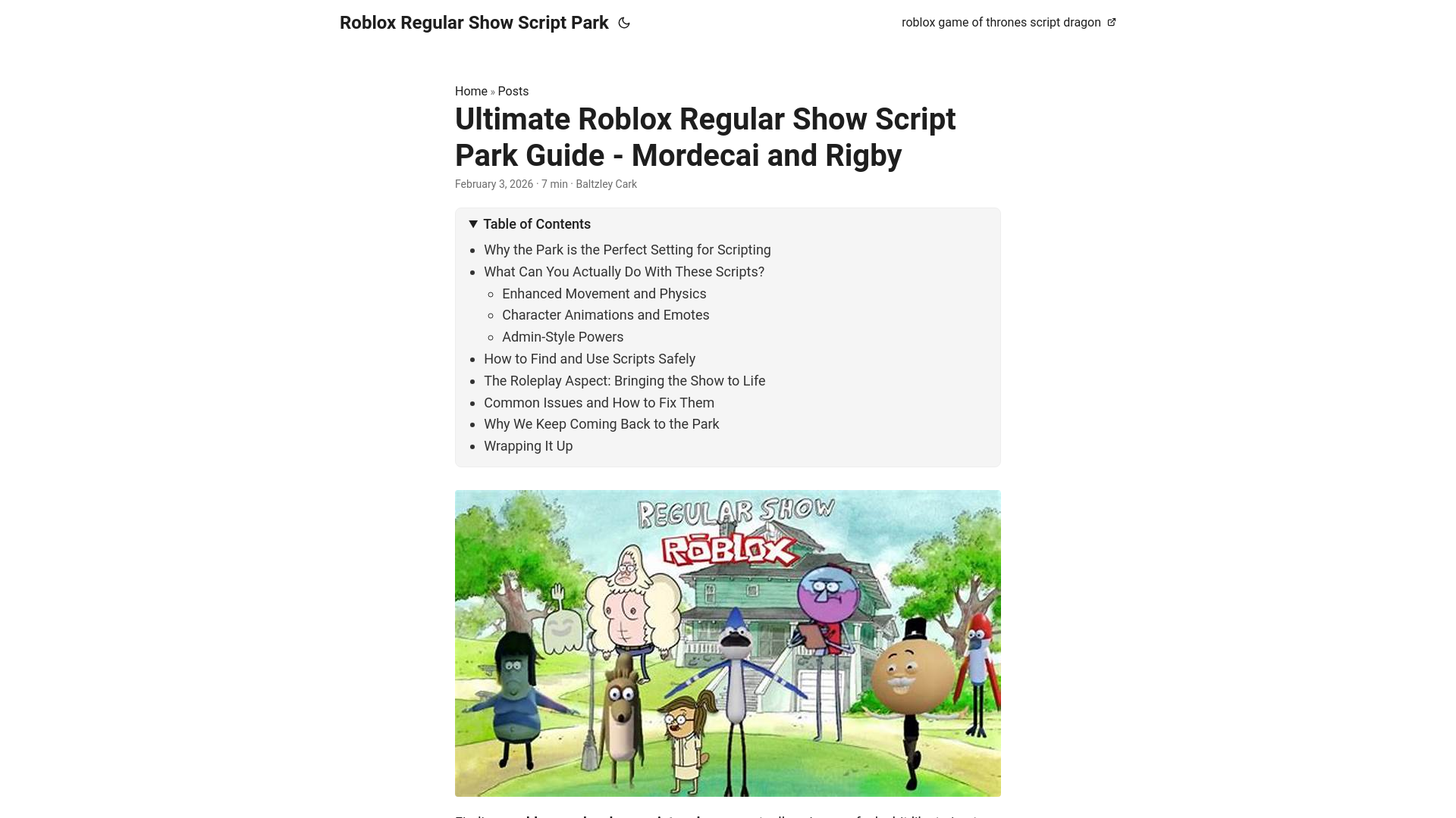 website screenshot of https://robloxregularshowscriptpark.pages.dev/