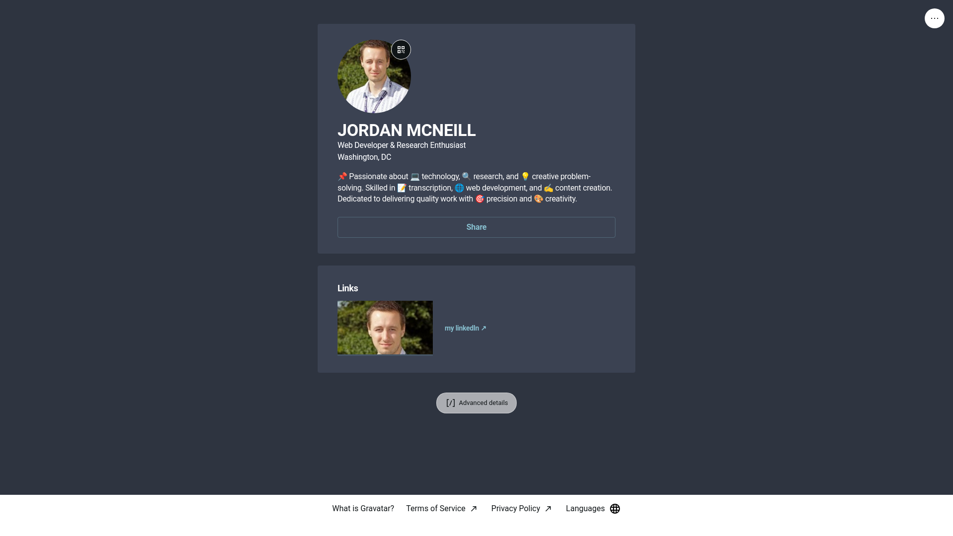website screenshot of https://jordanmcneill.live/