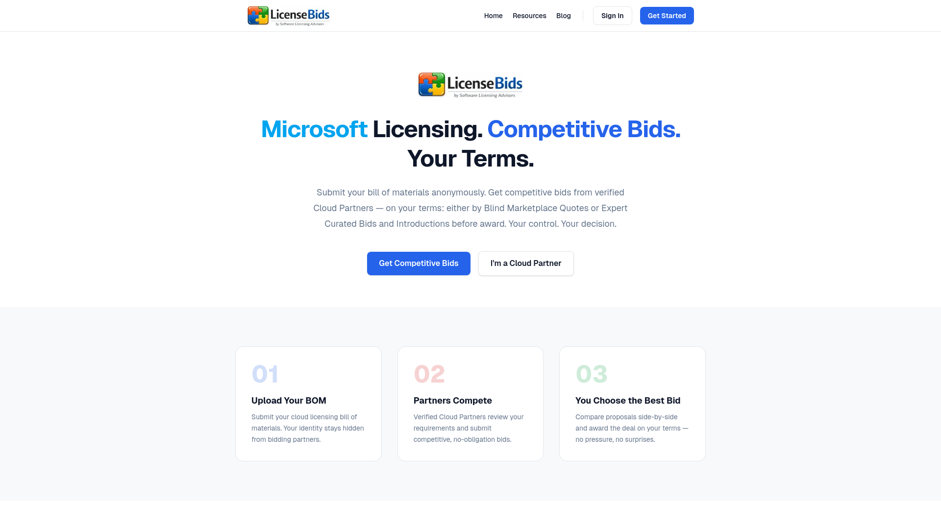 website screenshot of https://licensebids.net/