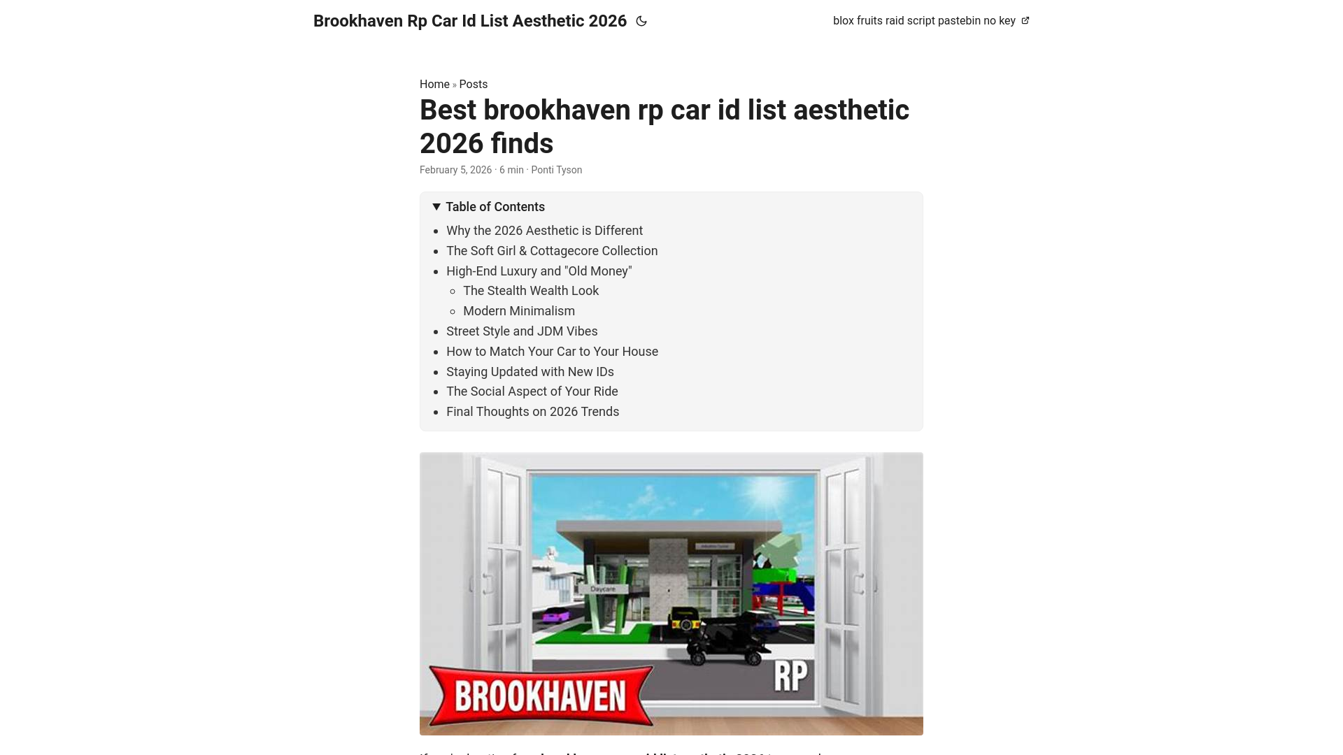 website screenshot of https://brookhaven-rp-car-id-list-aesthetic-2026.pages.dev/